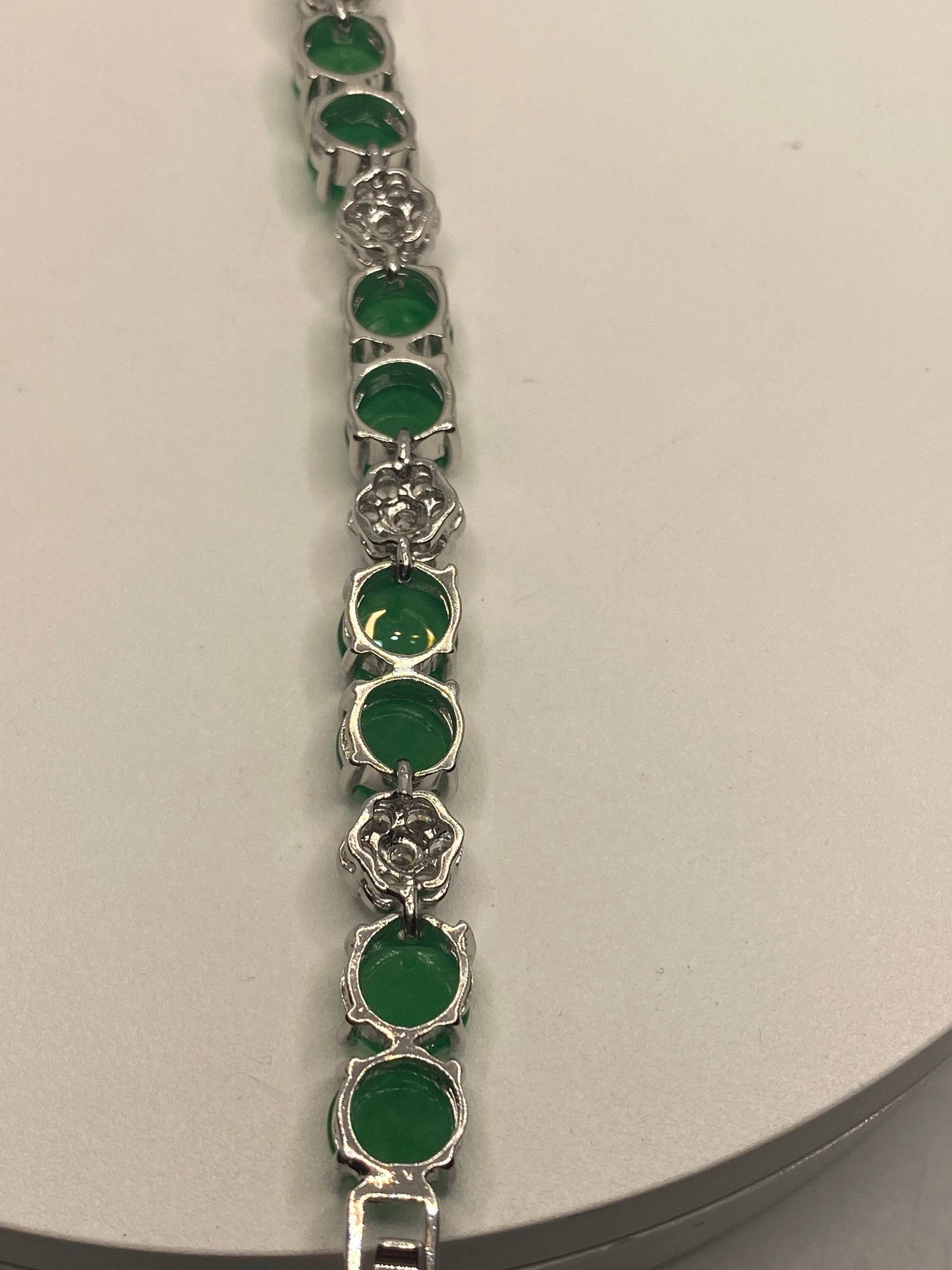 Vintage Green Jade Bracelet Silver Bronze