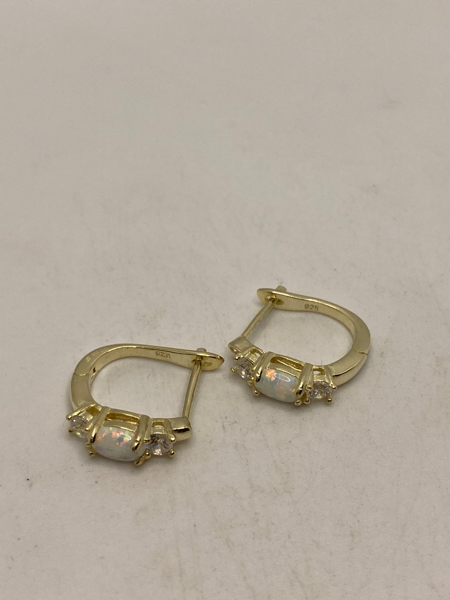 Vintage Opal Earrings Golden 925 Sterling Silver