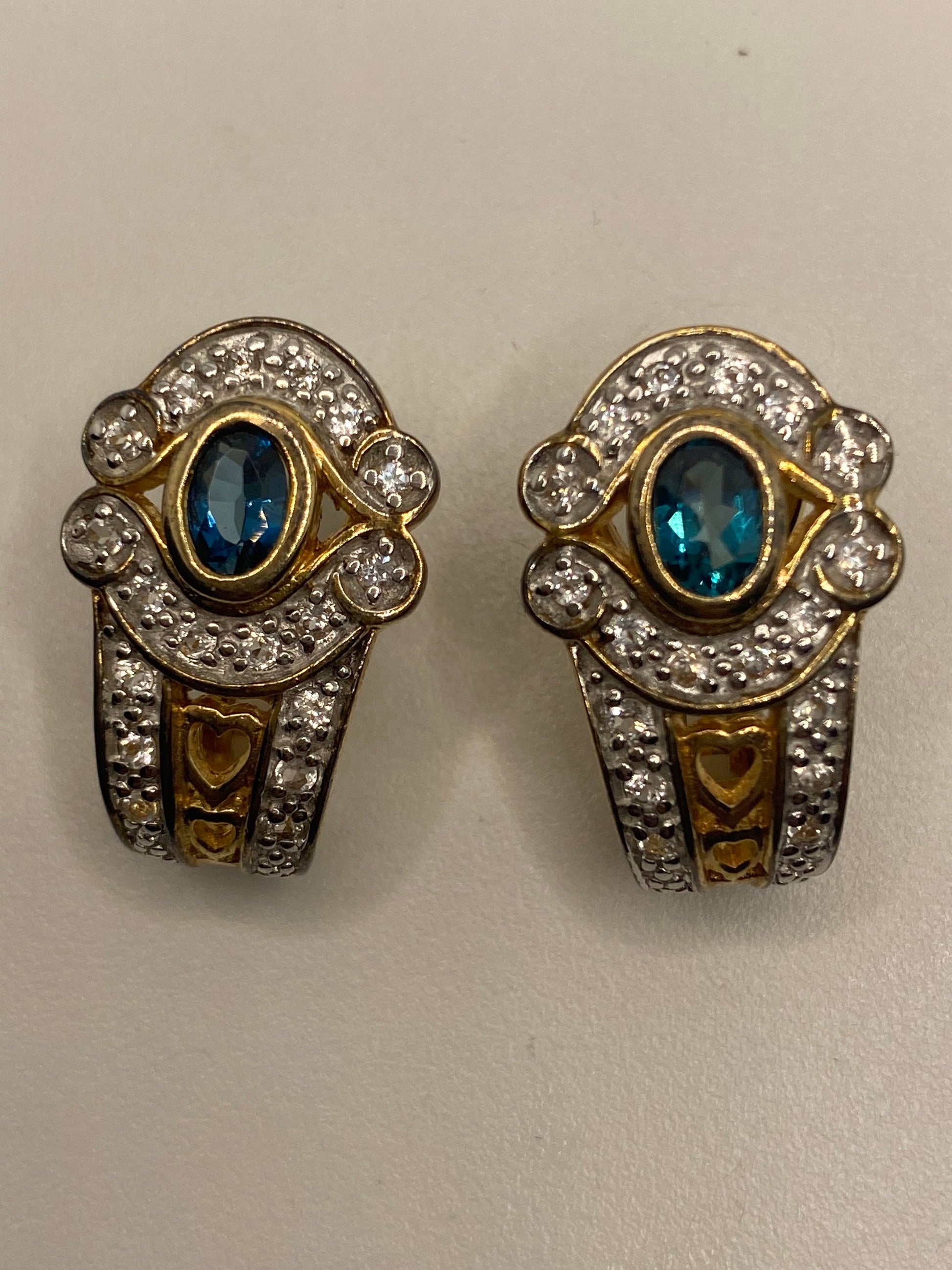 Vintage Blue Fluorite Gemstone Filigree Golden 925 Sterling Silver Earrings