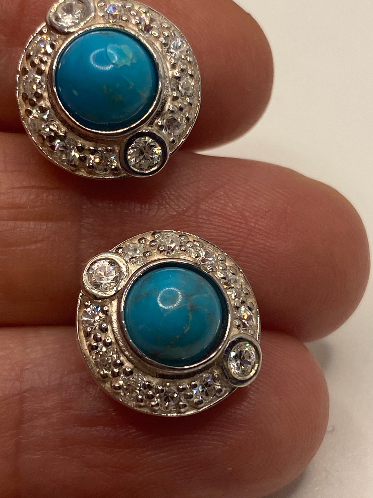Vintage Sterling Silver Genuine turquoise Inlay Earrings