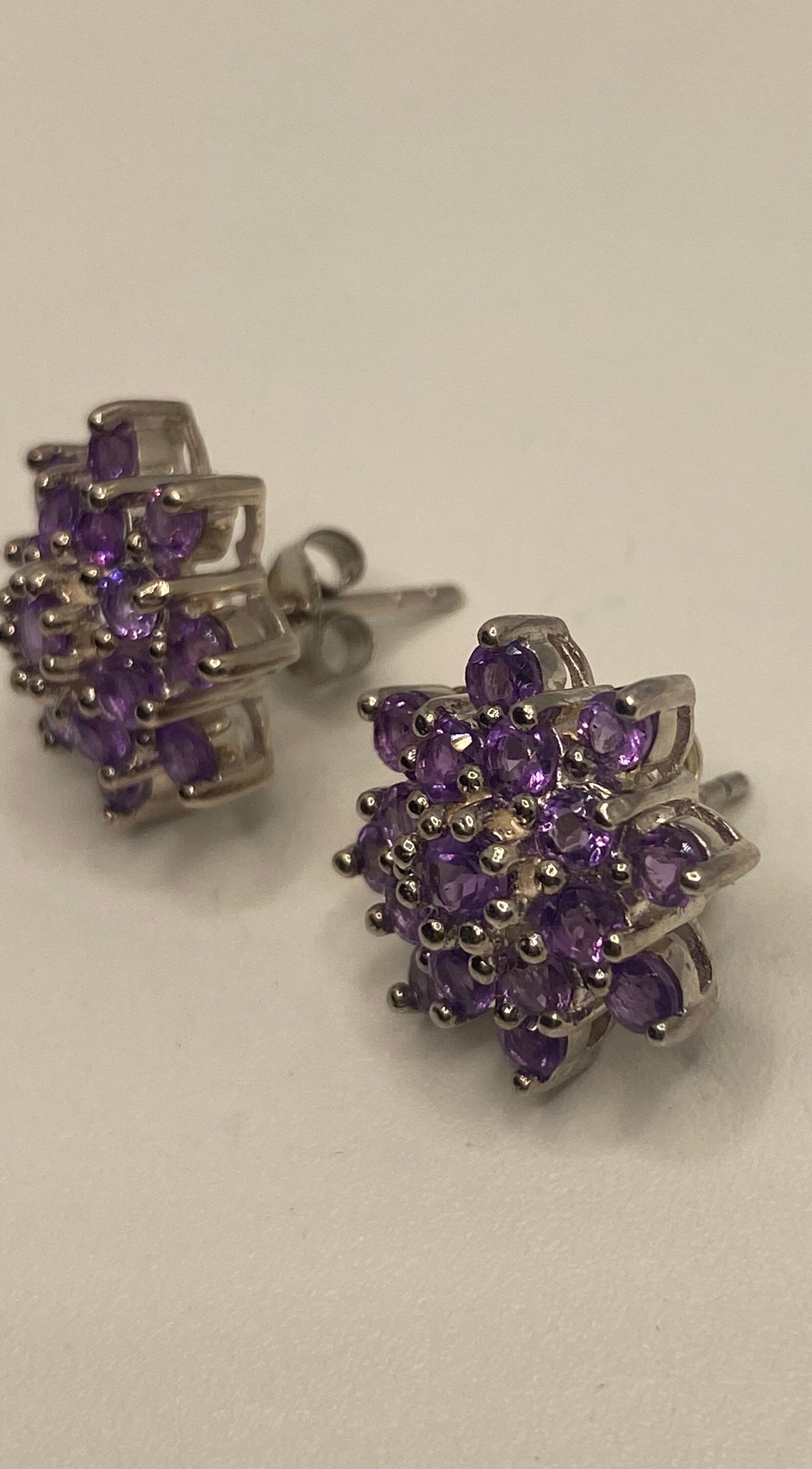 Vintage Amethyst Earrings 925 Sterling Silver Dangle