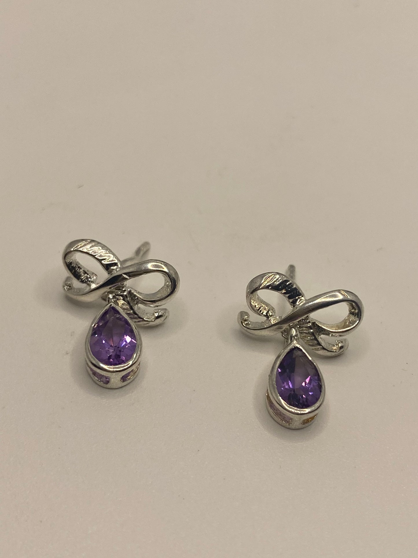 Vintage Amethyst Earrings 925 Sterling Silver Dangle