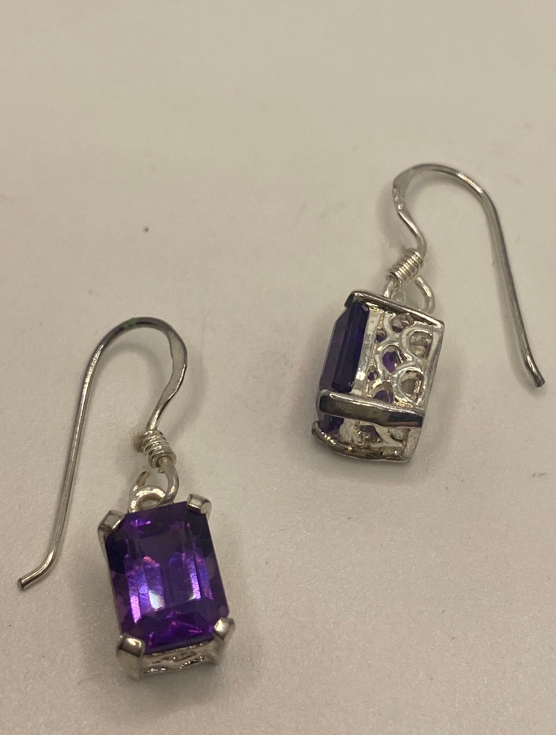 Vintage Amethyst Earrings 925 Sterling Silver Dangle