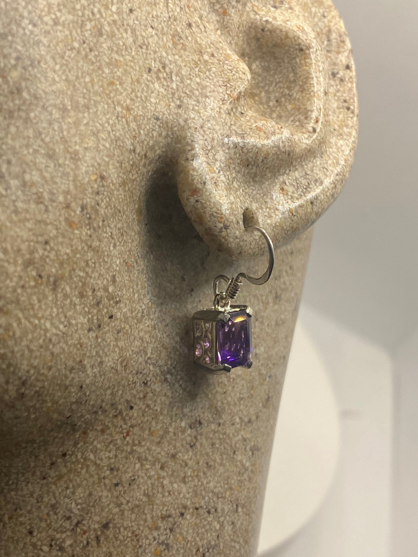 Vintage Amethyst Earrings 925 Sterling Silver Dangle