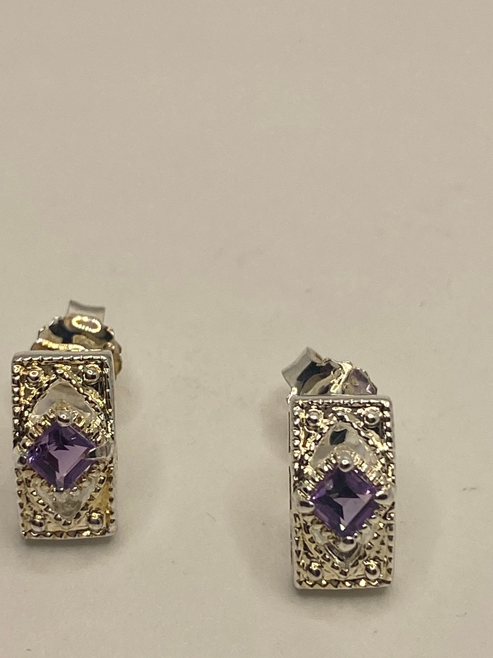 Vintage Amethyst Earrings 925 Sterling Silver Dangle