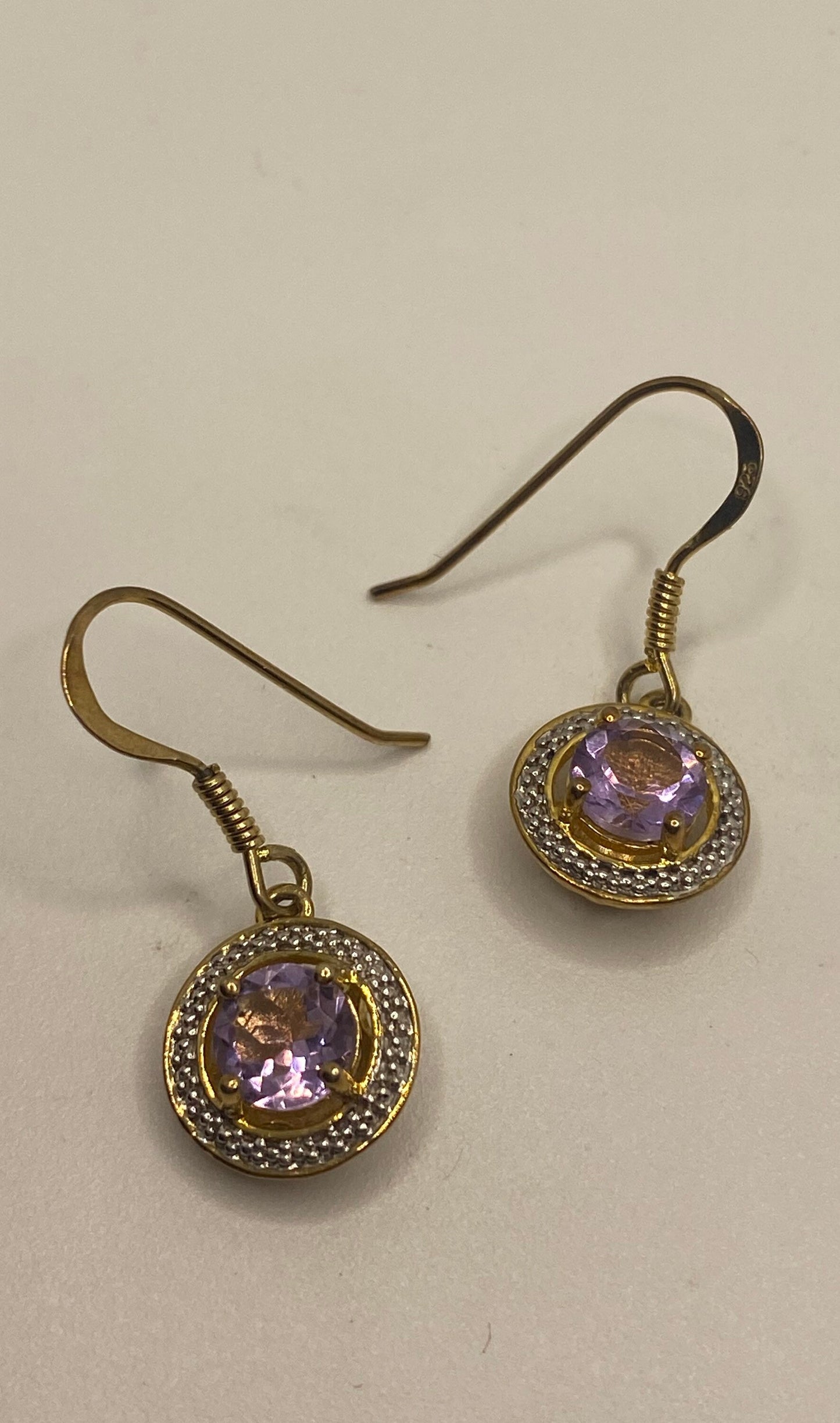 Vintage Amethyst Earrings 925 Sterling Silver Dangle