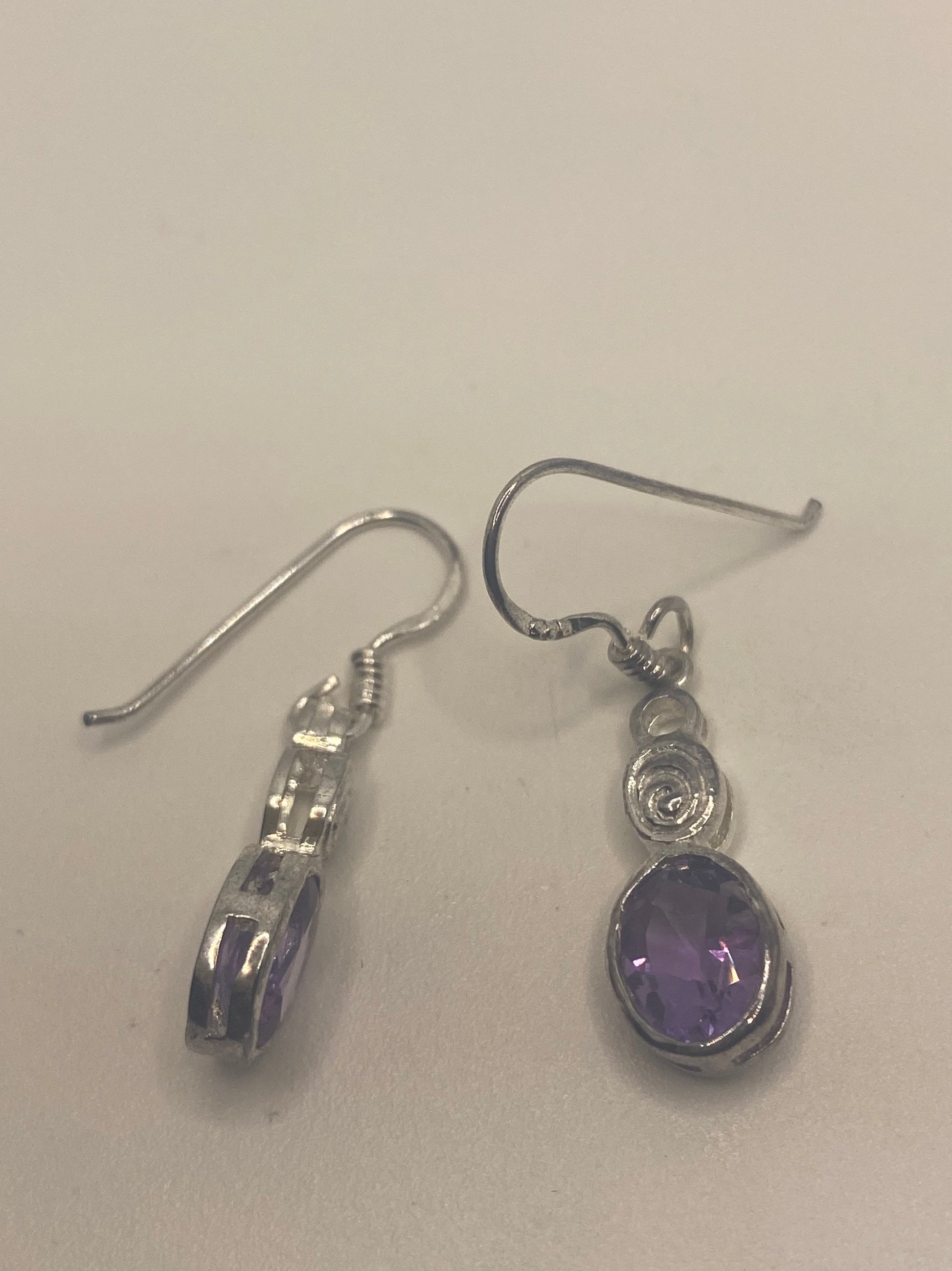 Vintage Amethyst Earrings 925 Sterling Silver Dangle