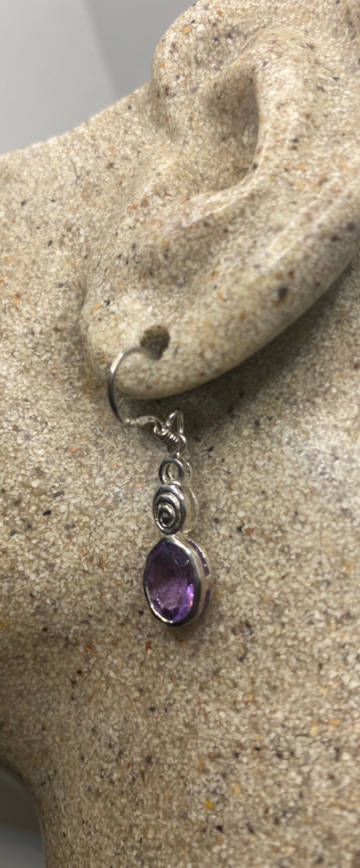 Vintage Amethyst Earrings 925 Sterling Silver Dangle