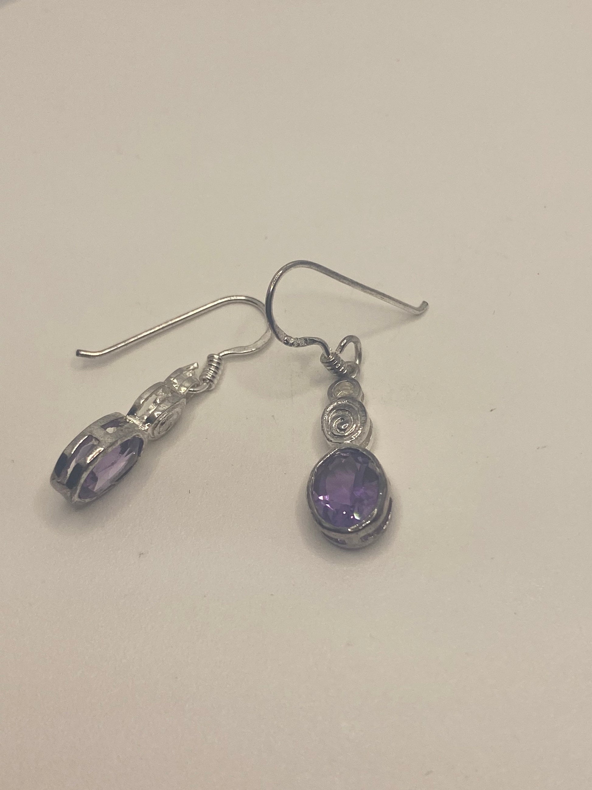 Vintage Amethyst Earrings 925 Sterling Silver Dangle