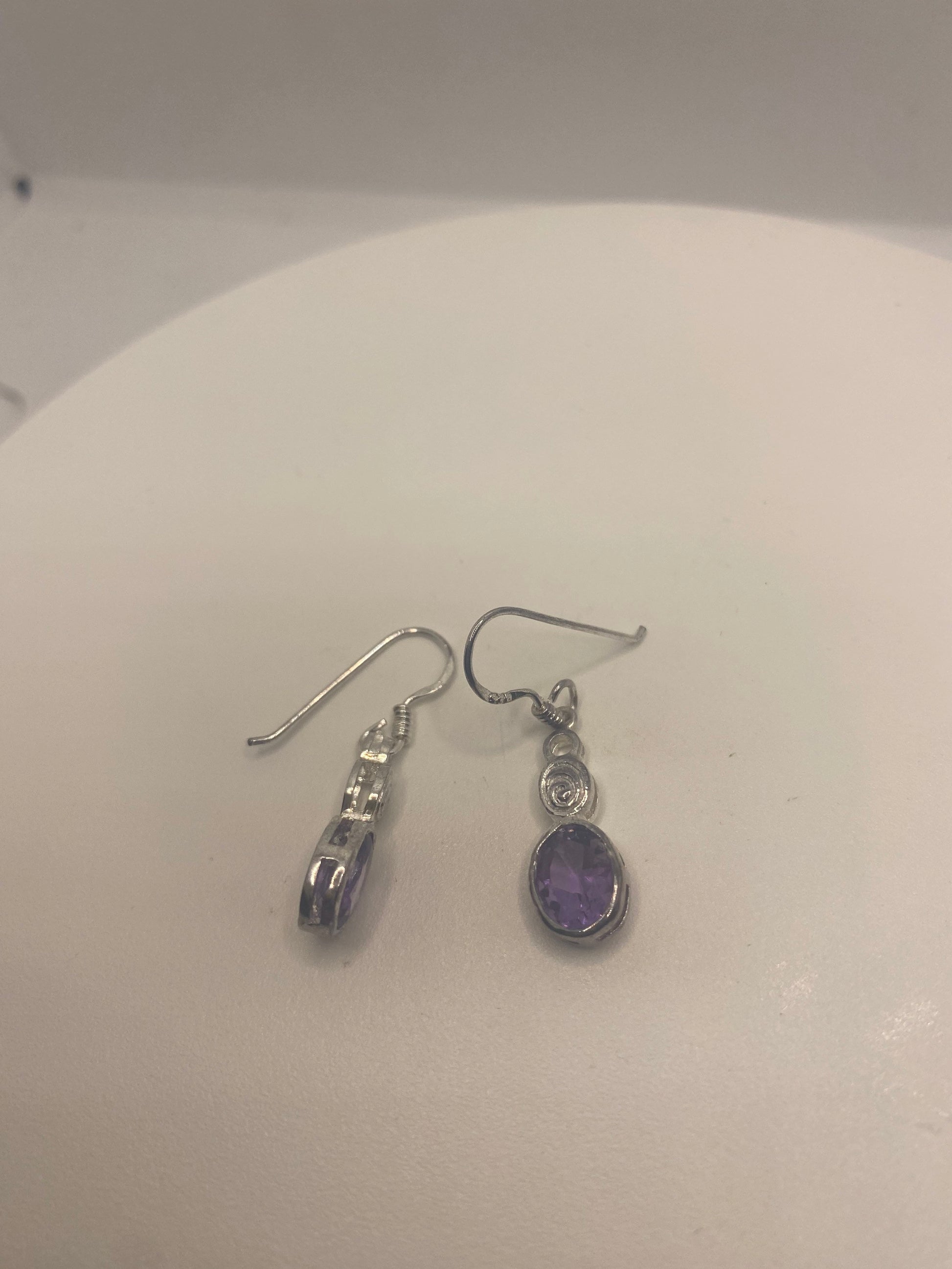 Vintage Amethyst Earrings 925 Sterling Silver Dangle