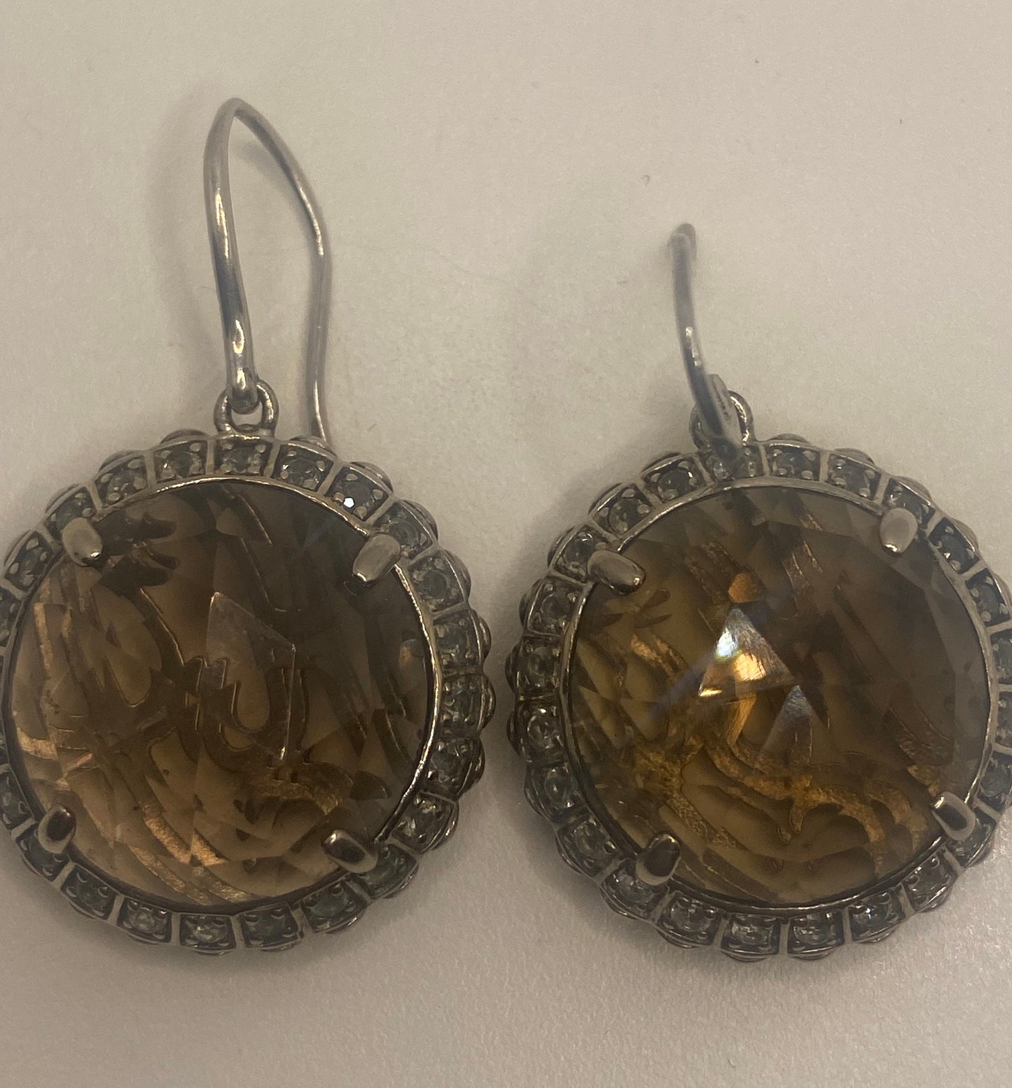 Vintage Brown Smoky Topaz 925 Sterling Silver drop Earrings