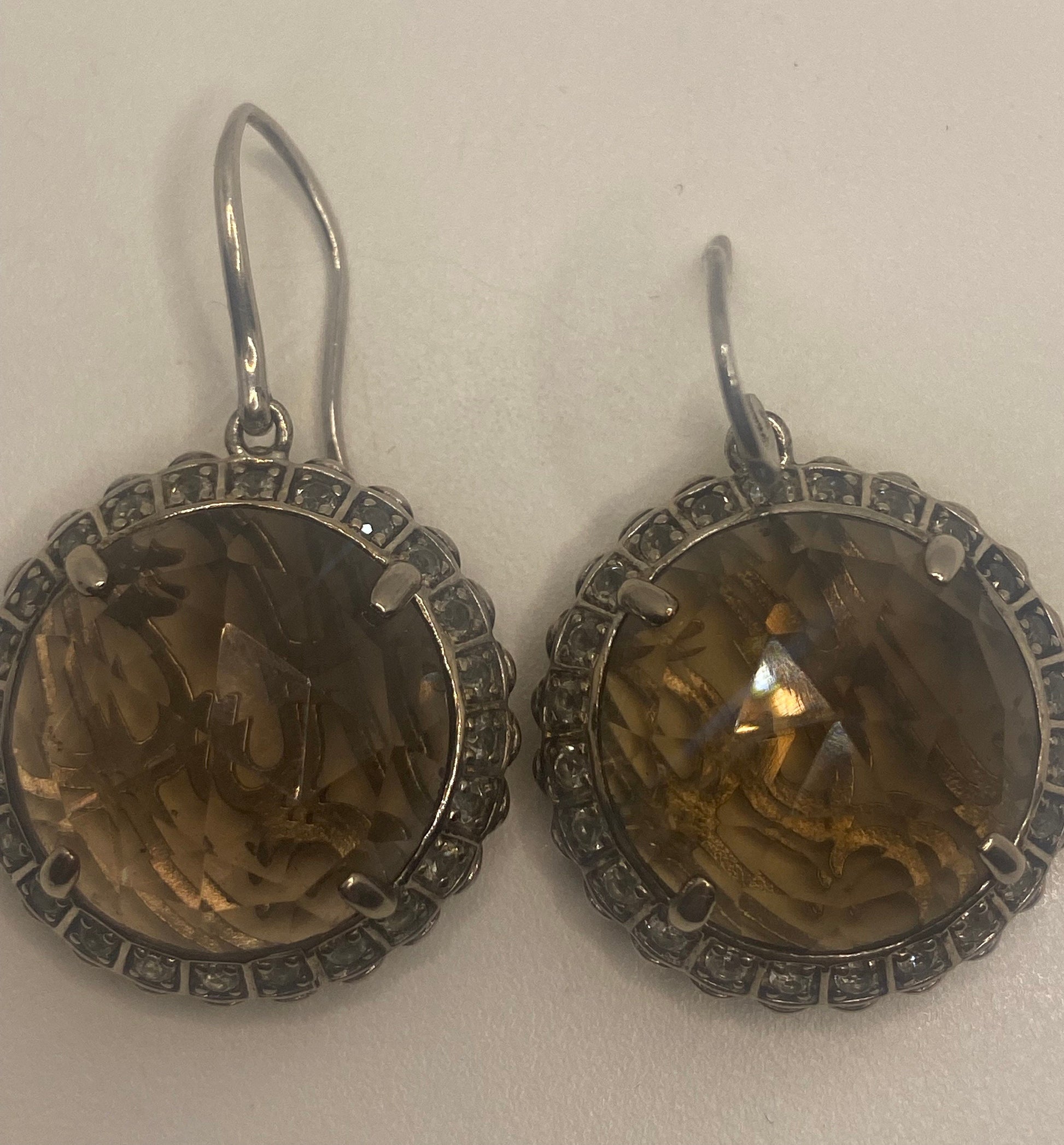 Vintage Brown Smoky Topaz 925 Sterling Silver drop Earrings