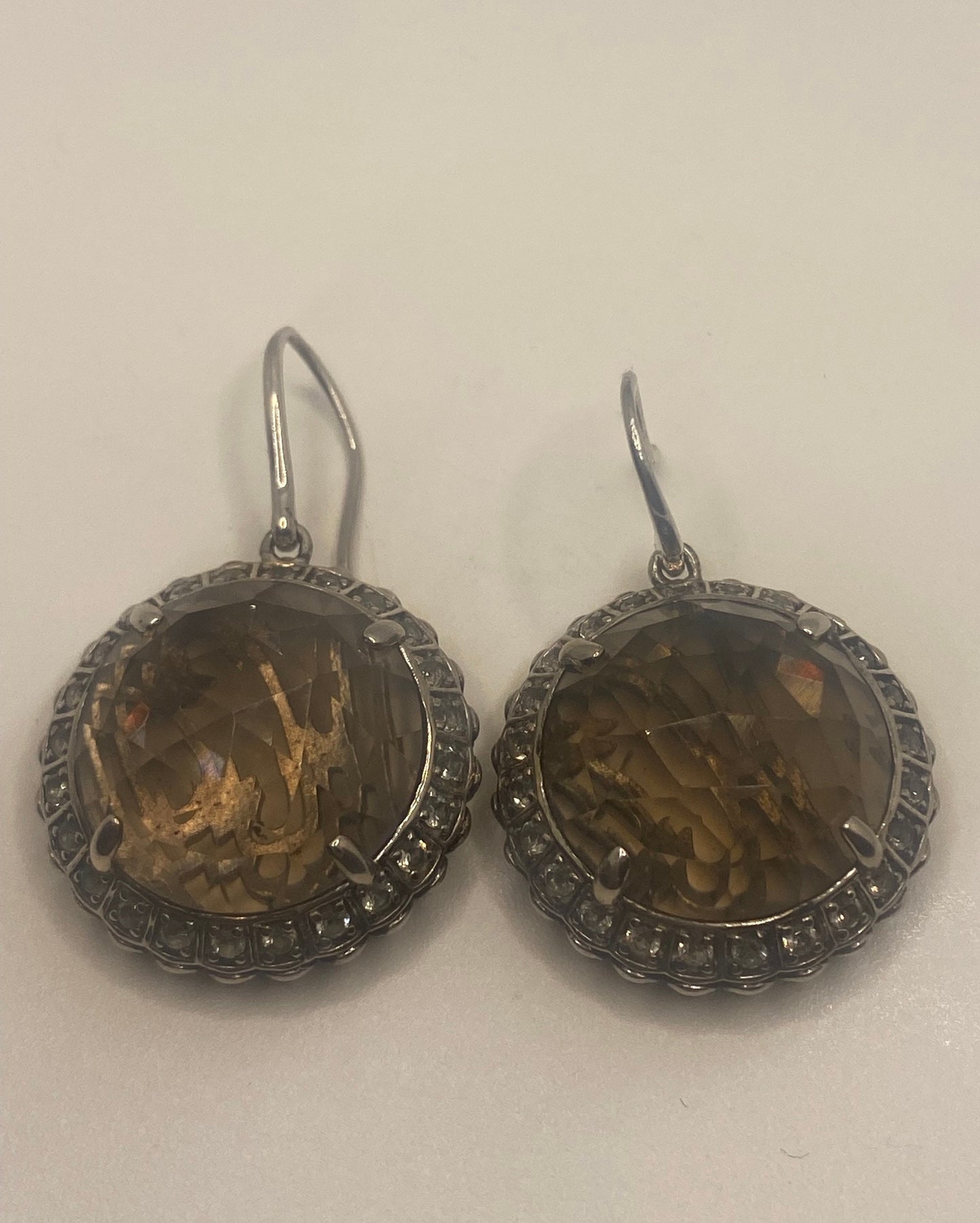 Vintage Brown Smoky Topaz 925 Sterling Silver drop Earrings