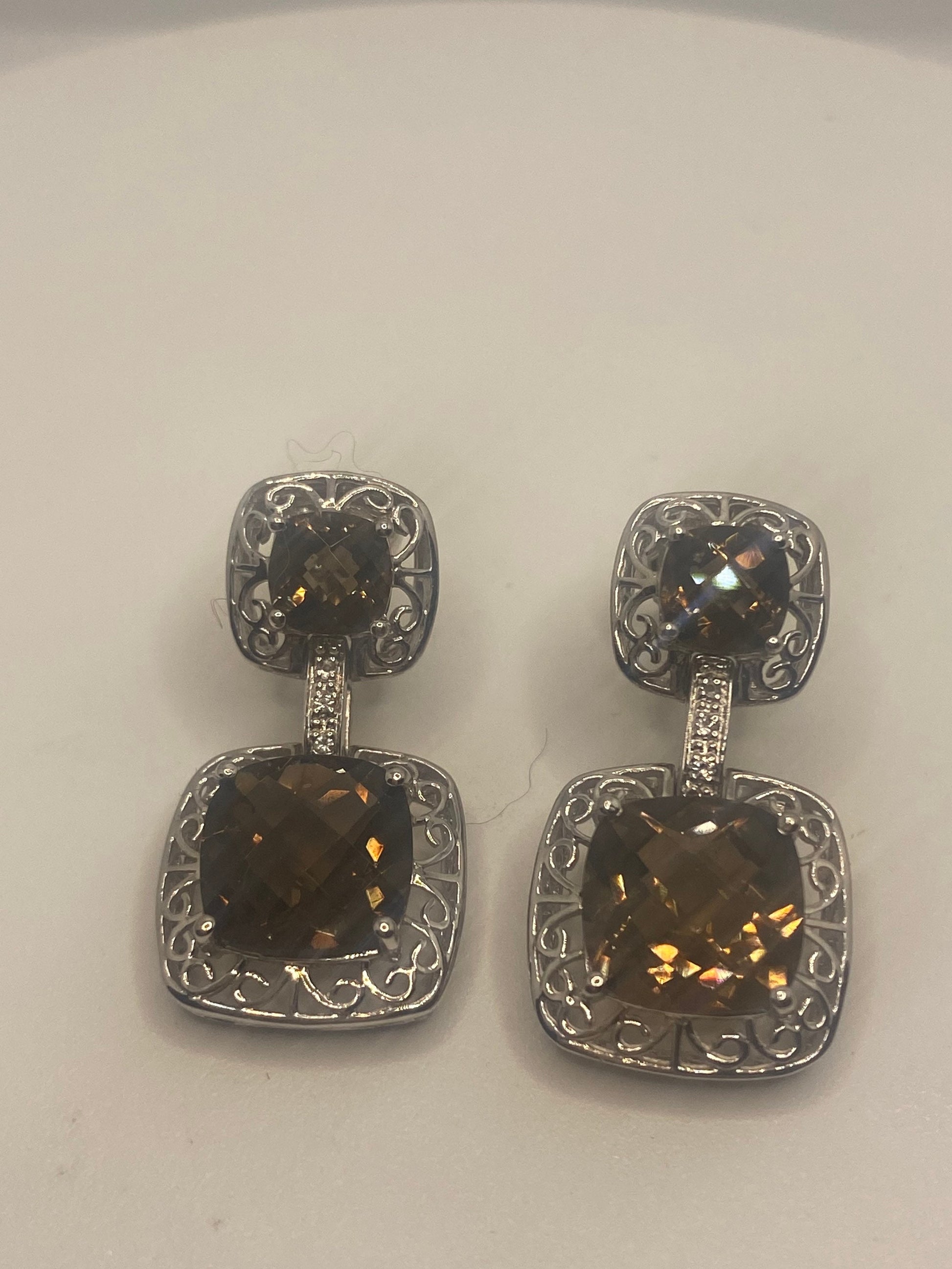 Vintage Brown Smoky Topaz 925 Sterling Silver Drop Earrings