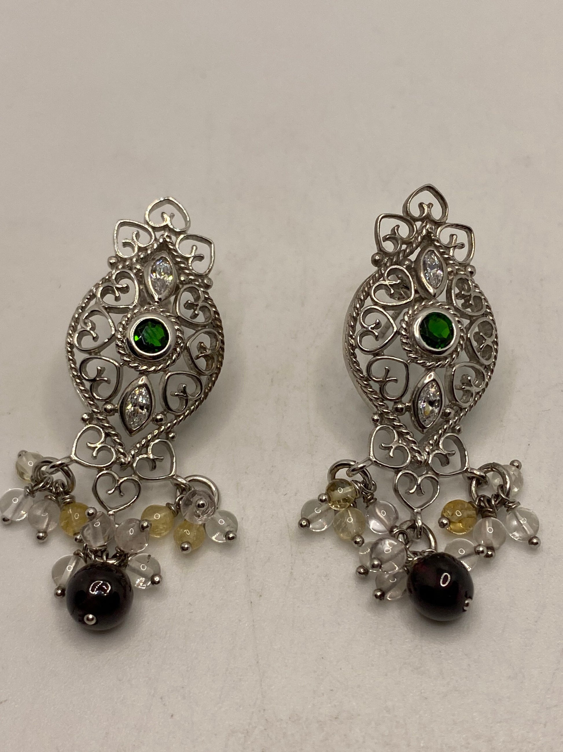 Vintage Genuine Mixed color Tourmaline 925 Sterling Silver Chandlelier Dangle Earrings
