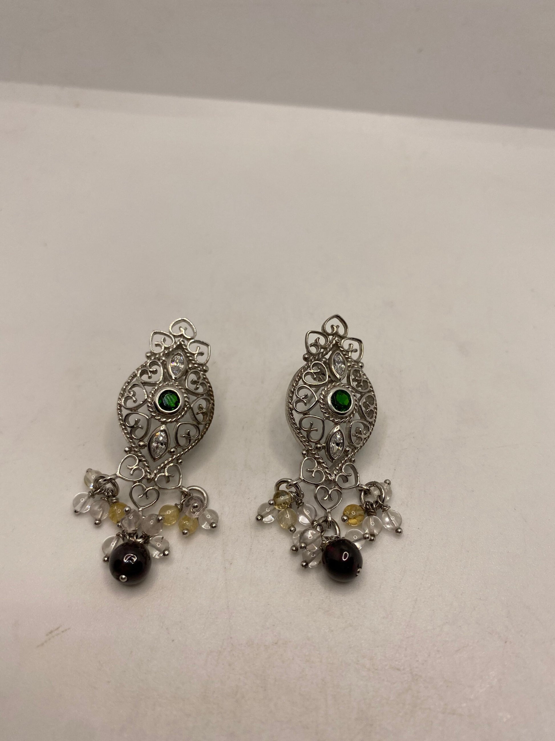 Vintage Genuine Mixed color Tourmaline 925 Sterling Silver Chandlelier Dangle Earrings