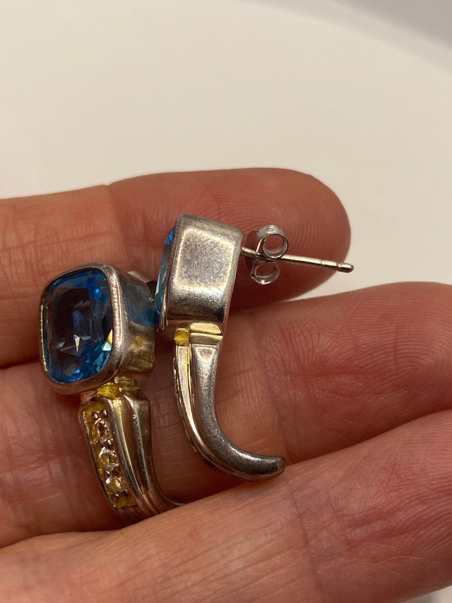 Vintage Genuine Blue Topaz Gemstone 925 Sterling Silver Earrings