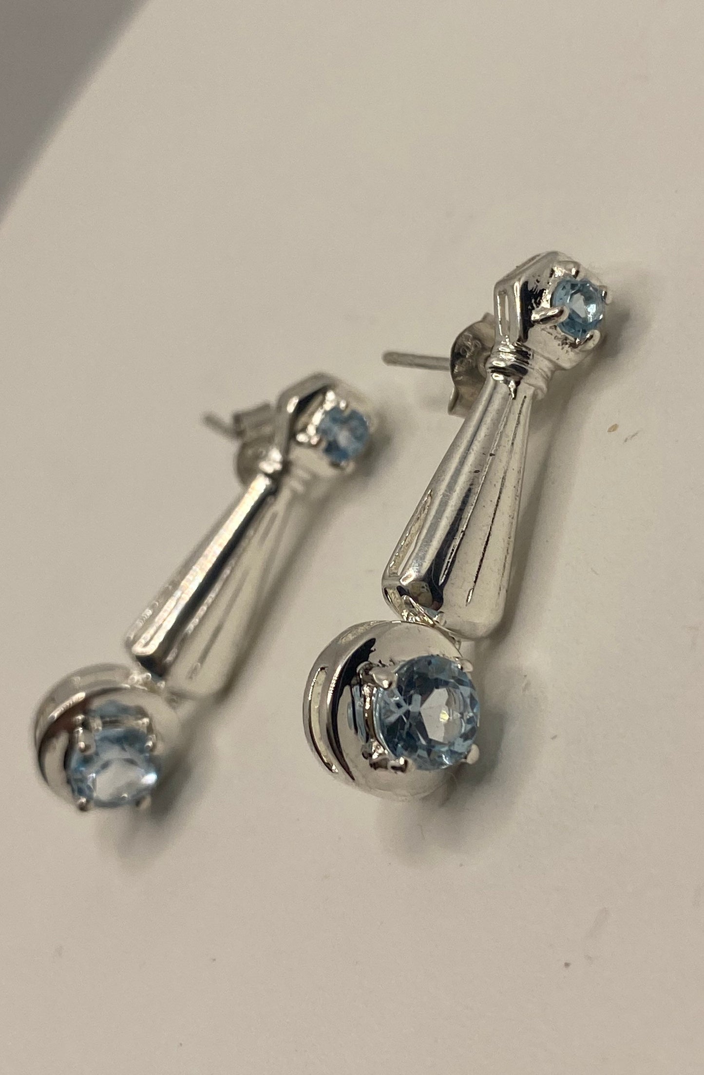 Vintage Genuine Blue Topaz Gemstone 925 Sterling Silver Earrings