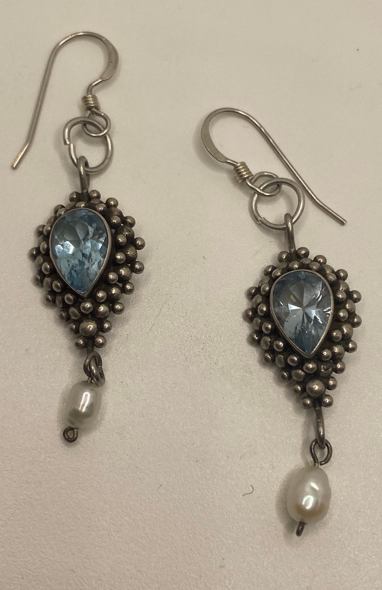 Vintage Genuine Blue Topaz Gemstone 925 Sterling Silver Earrings