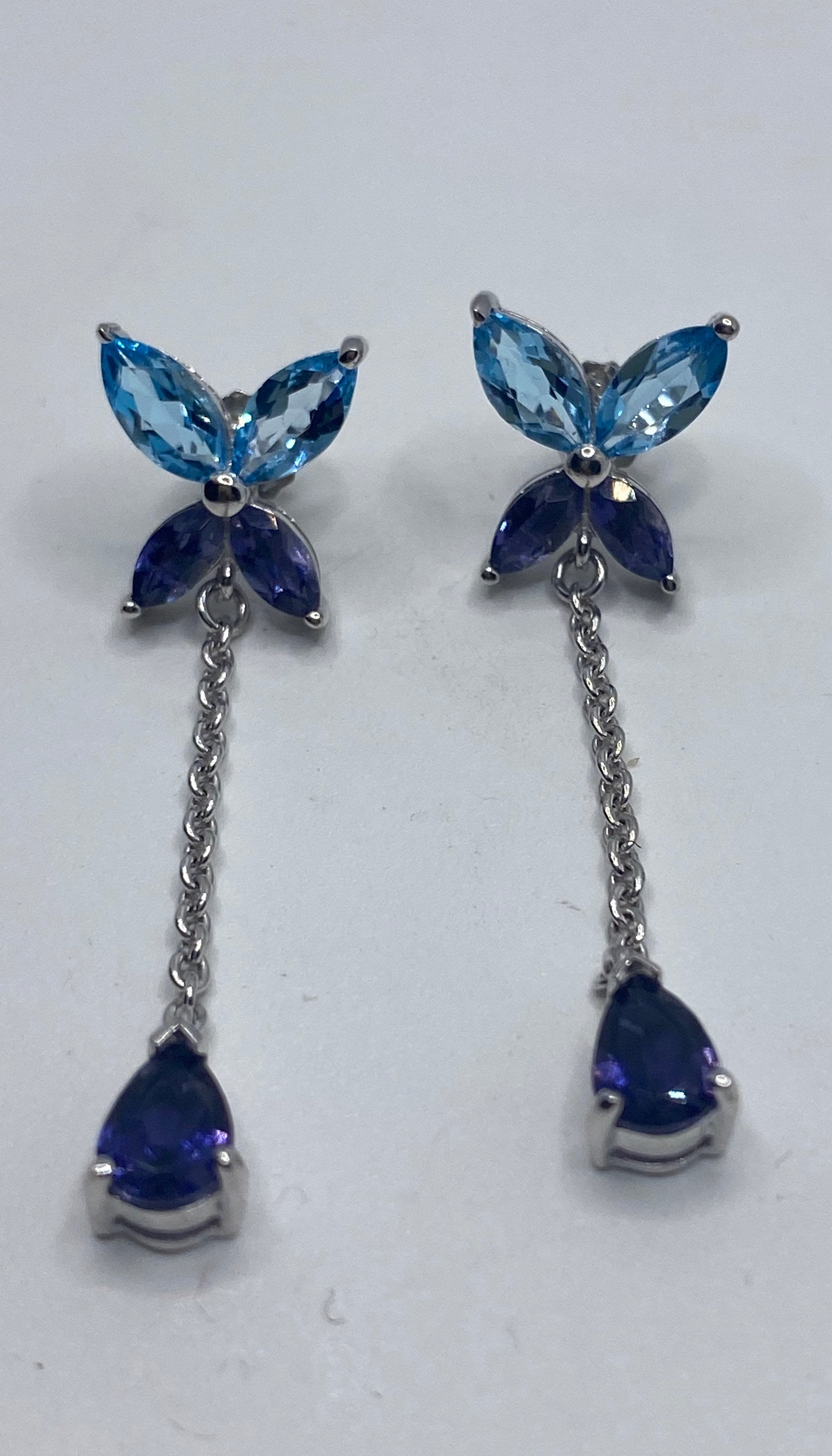 Vintage Blue Topaz Iolite Sterling Silver Butterfly Earrings