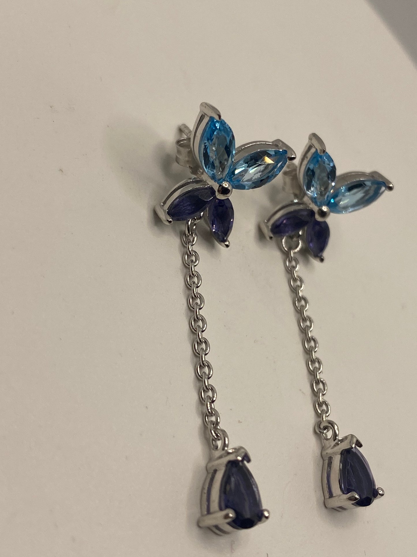 Vintage Blue Topaz Iolite Sterling Silver Butterfly Earrings