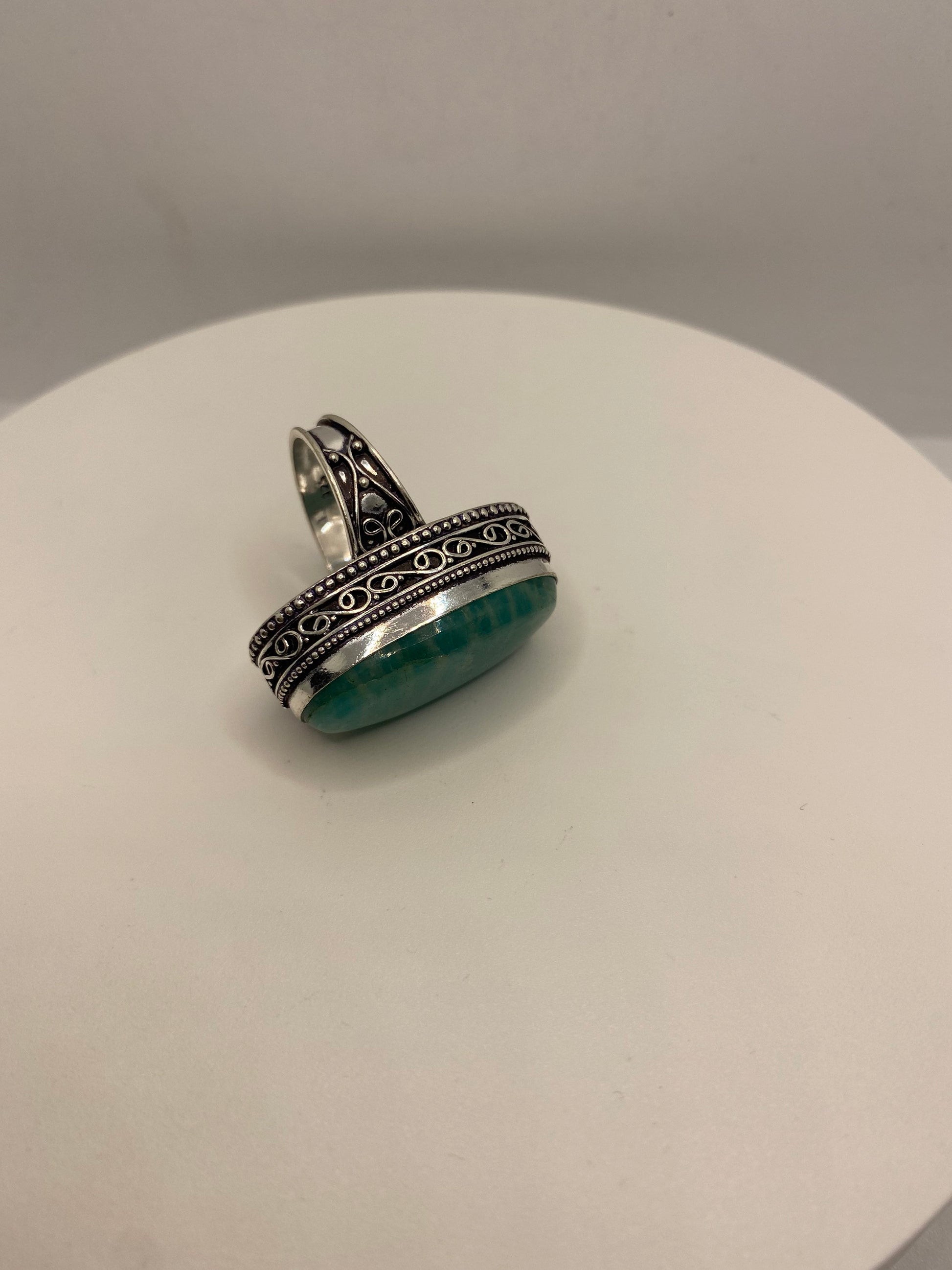 Vintage Green Amazonite Silver Ring Size 8