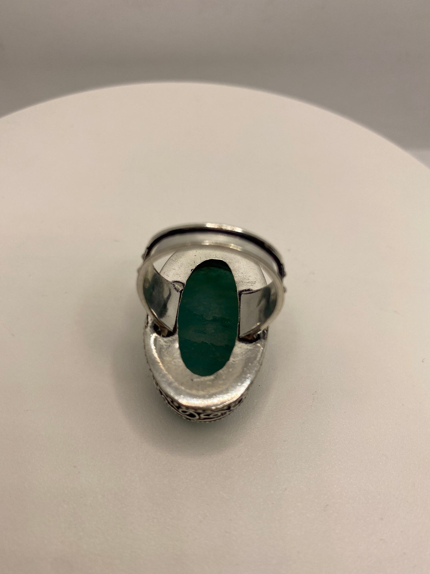 Vintage Green Amazonite Silver Ring Size 8