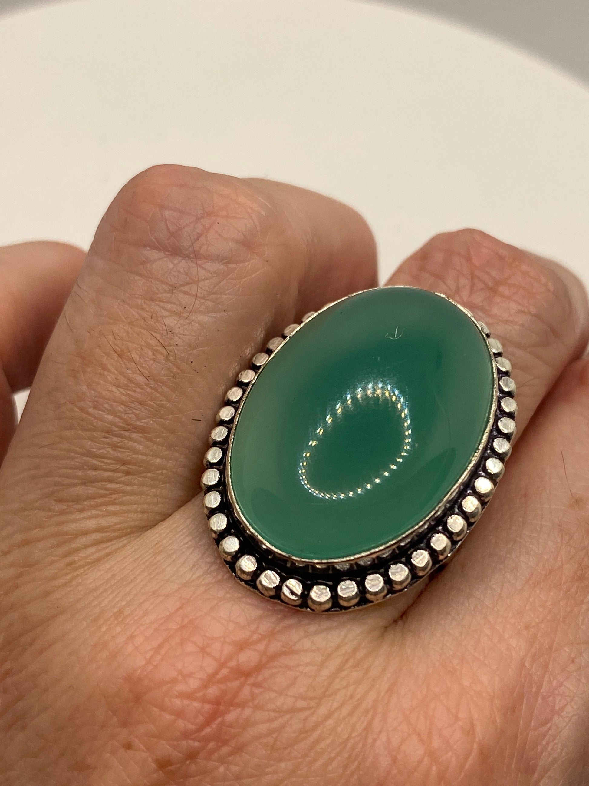 Vintage Green Onyx Silver Ring