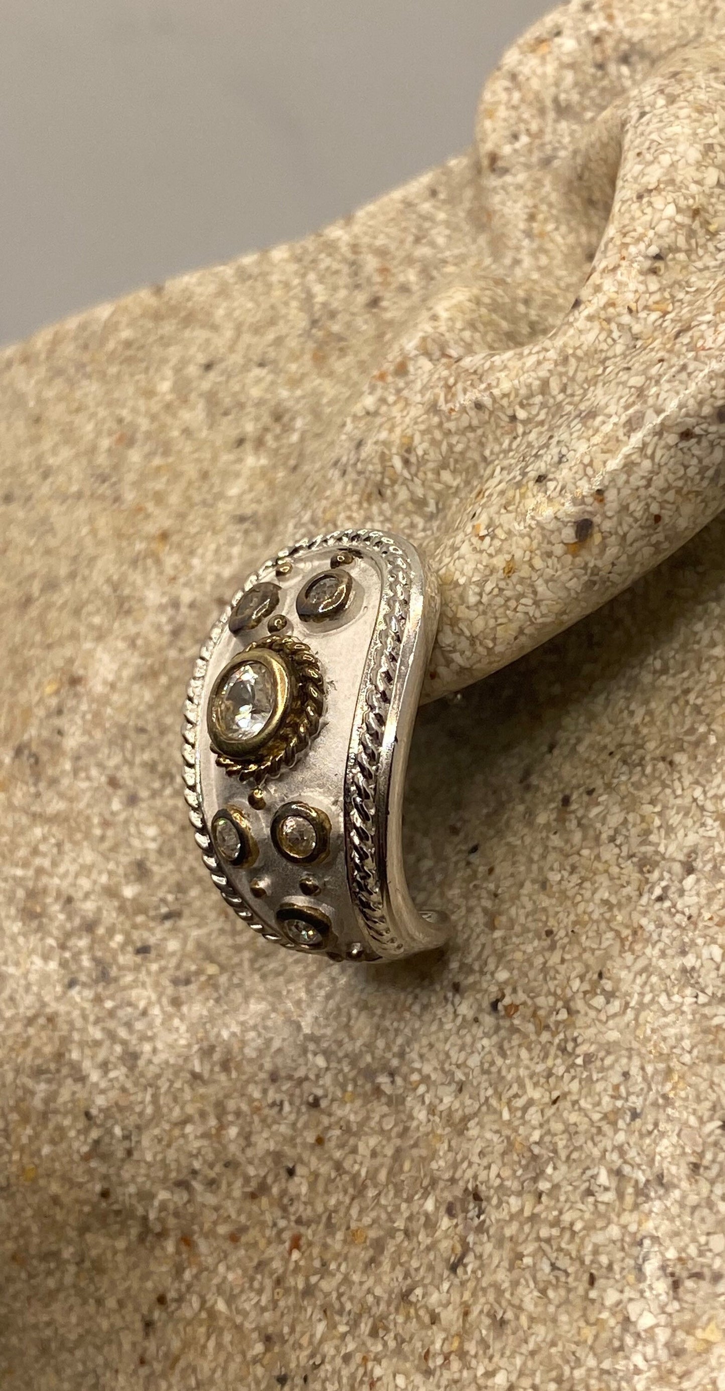 Vintage Genuine White Sapphire 925 Sterling Silver Dangle Hoop Earrings