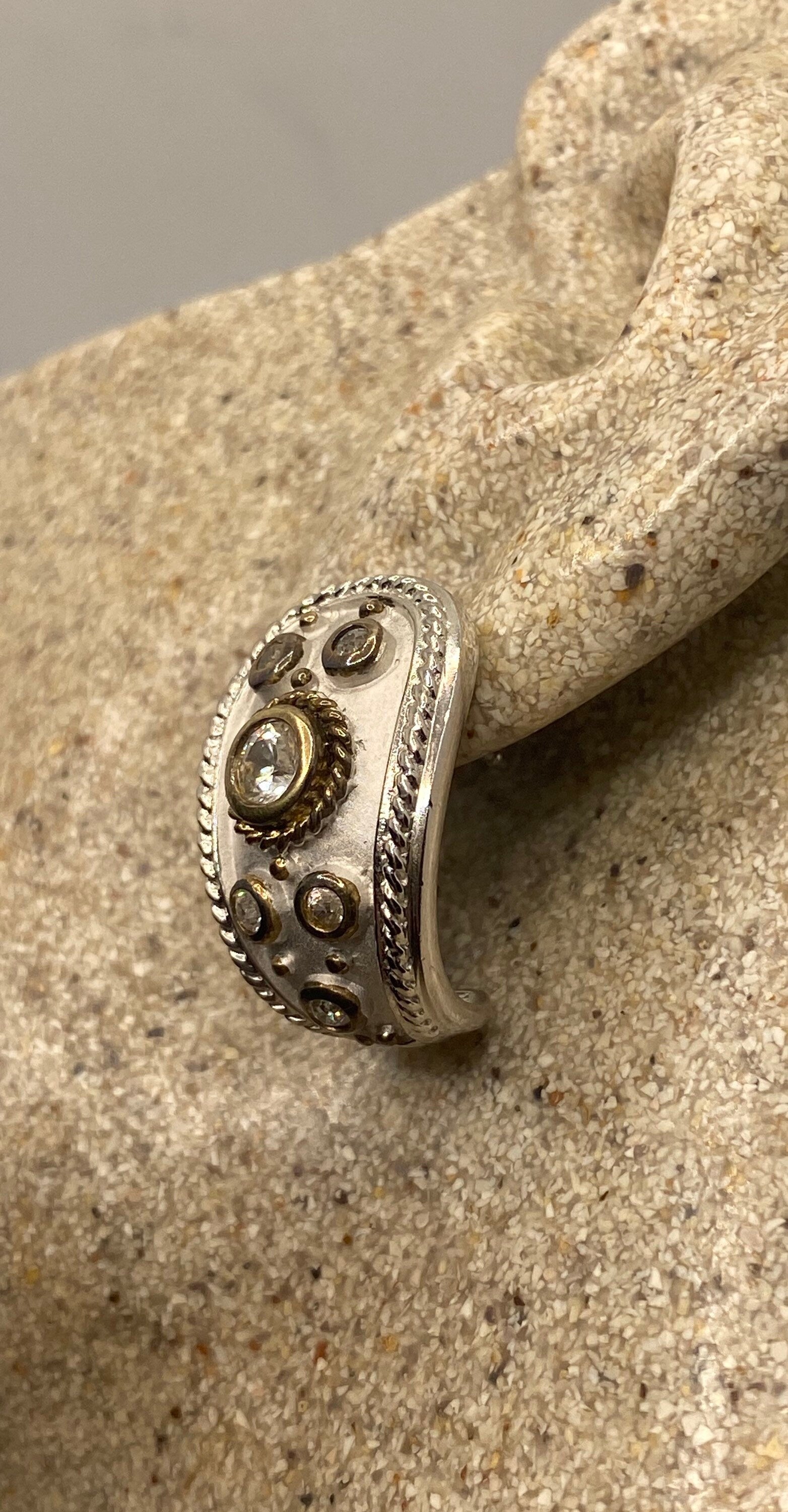 Vintage Genuine White Sapphire 925 Sterling Silver Dangle Hoop Earrings