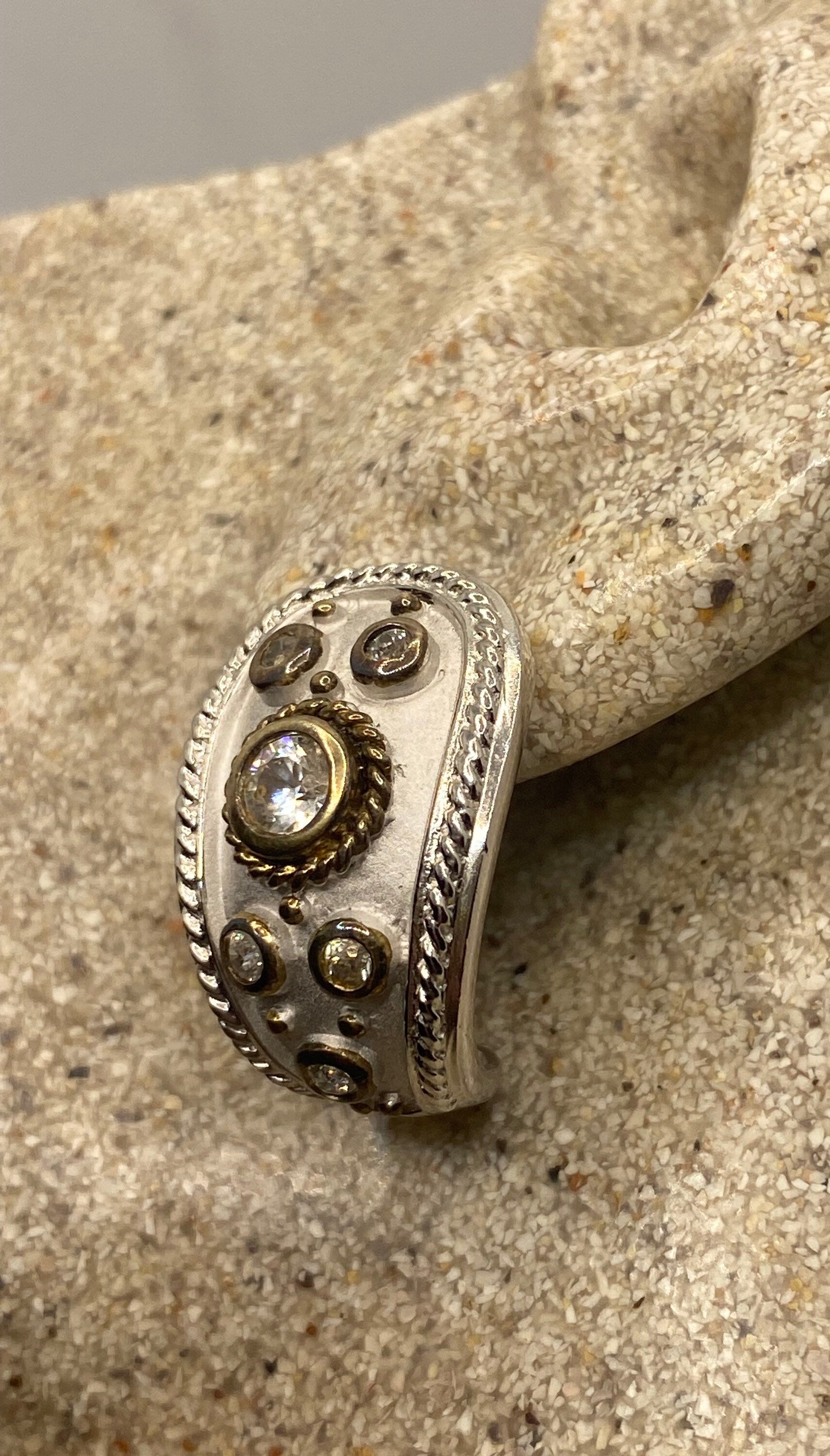 Vintage Genuine White Sapphire 925 Sterling Silver Dangle Hoop Earrings