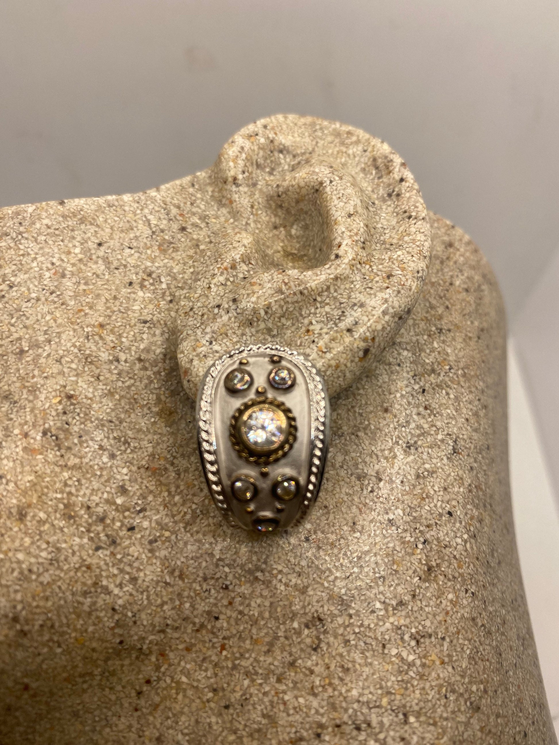 Vintage Genuine White Sapphire 925 Sterling Silver Dangle Hoop Earrings