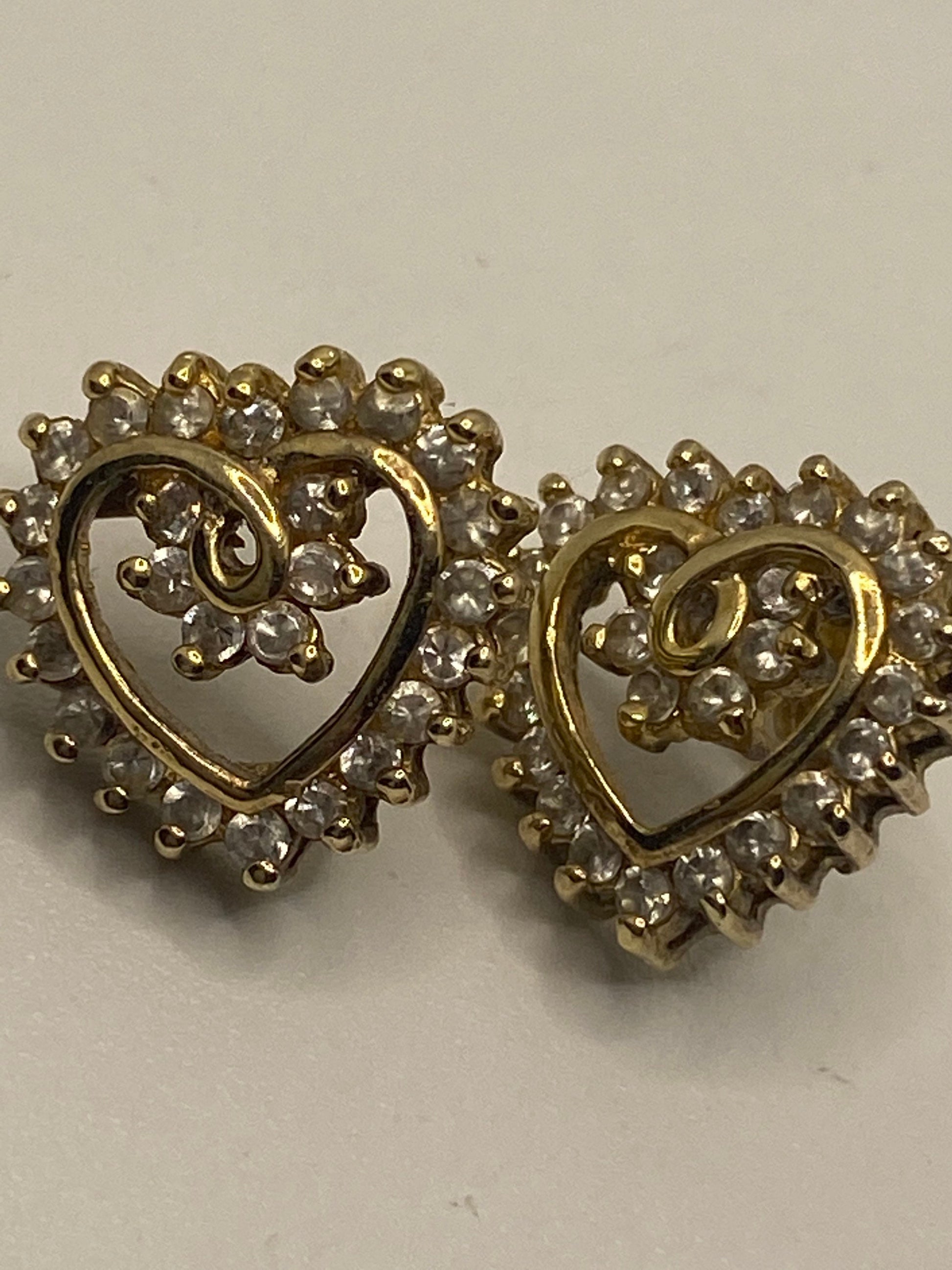 Vintage Diamond Heart Studs Golden 925 Sterling Silver Earrings