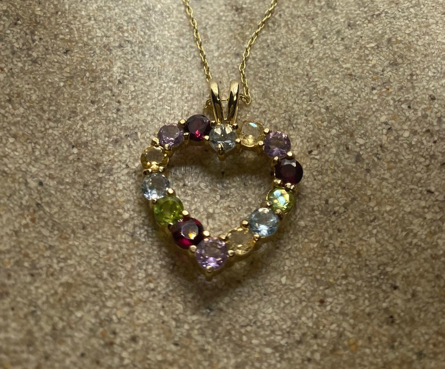 Vintage 925 Sterling Silver Mixed Gemstone Heart Necklace