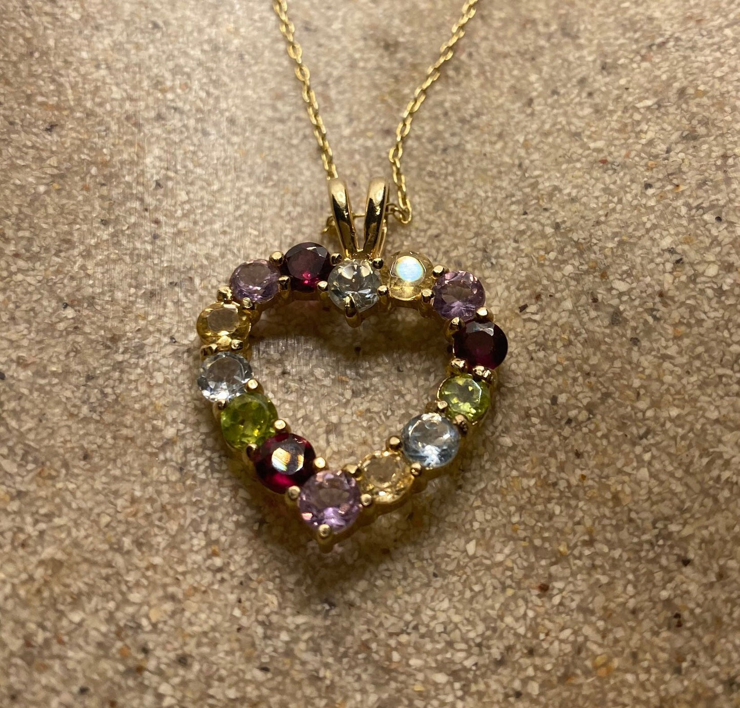 Vintage 925 Sterling Silver Mixed Gemstone Heart Necklace