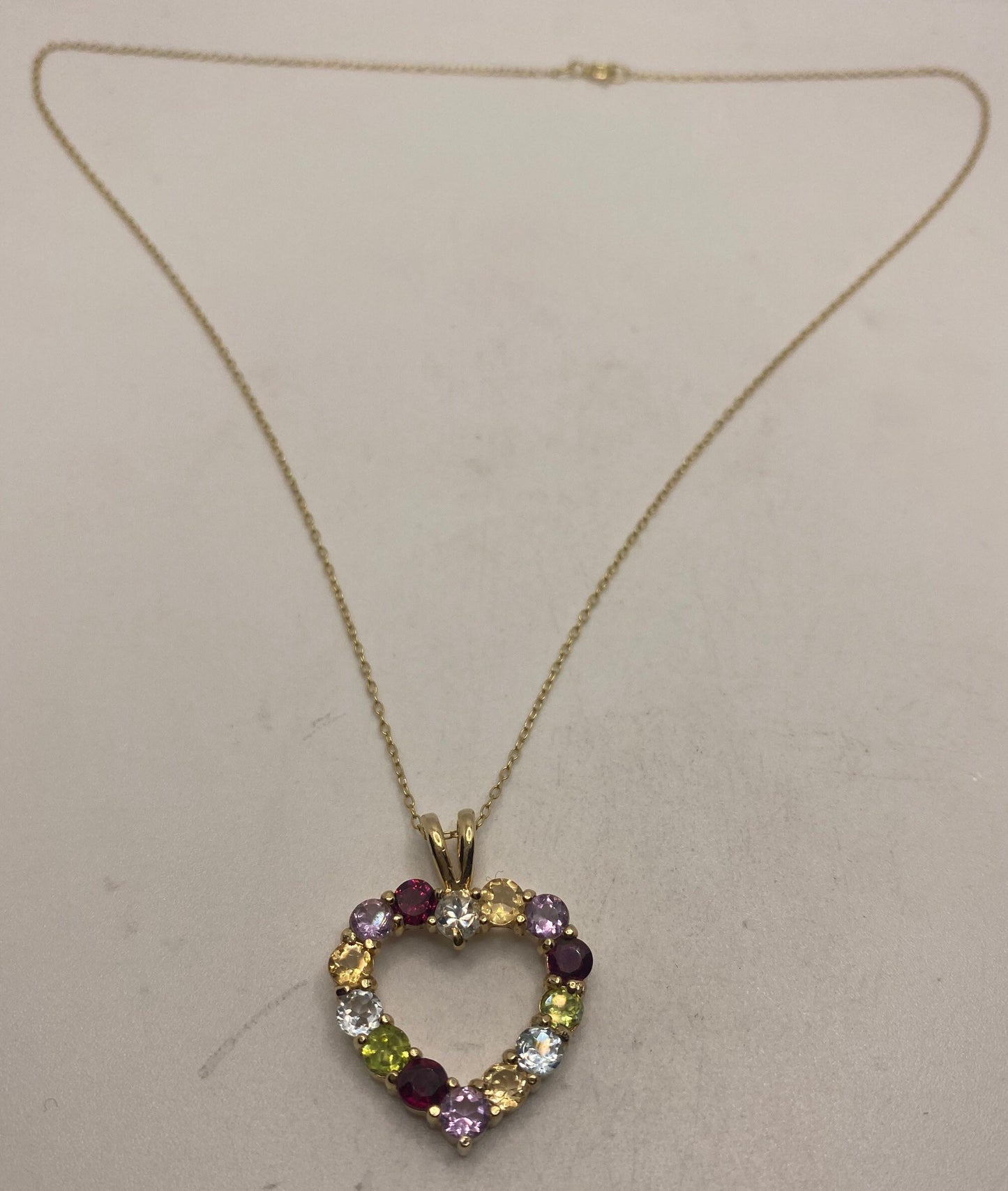 Vintage 925 Sterling Silver Mixed Gemstone Heart Necklace