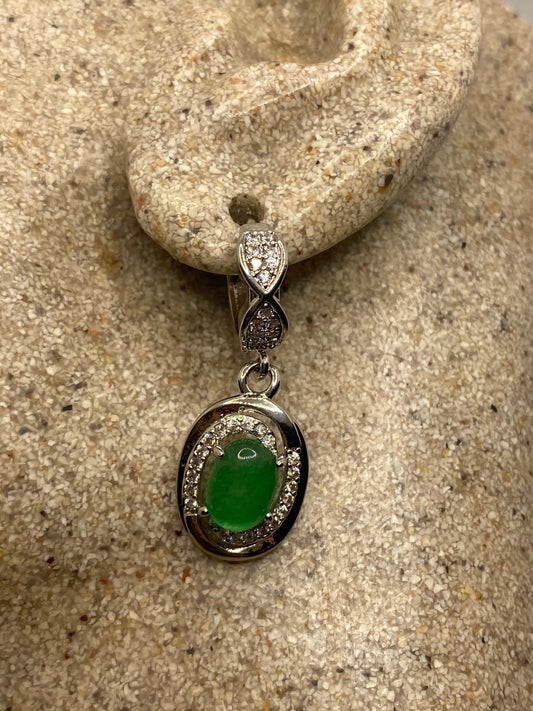 Vintage Green Jade Silver Bronze Earrings