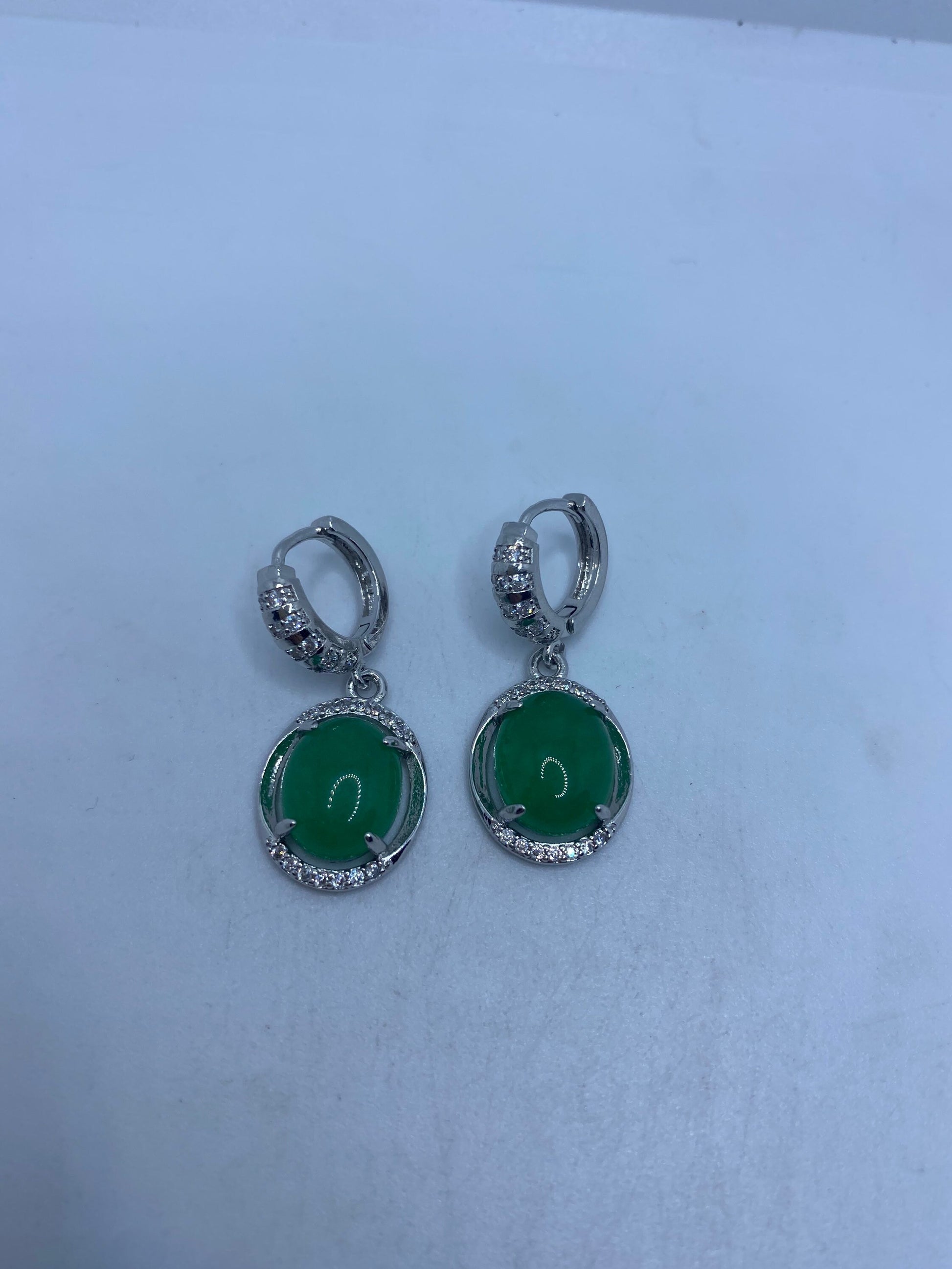 Vintage Green Jade Silver Bronze Earrings