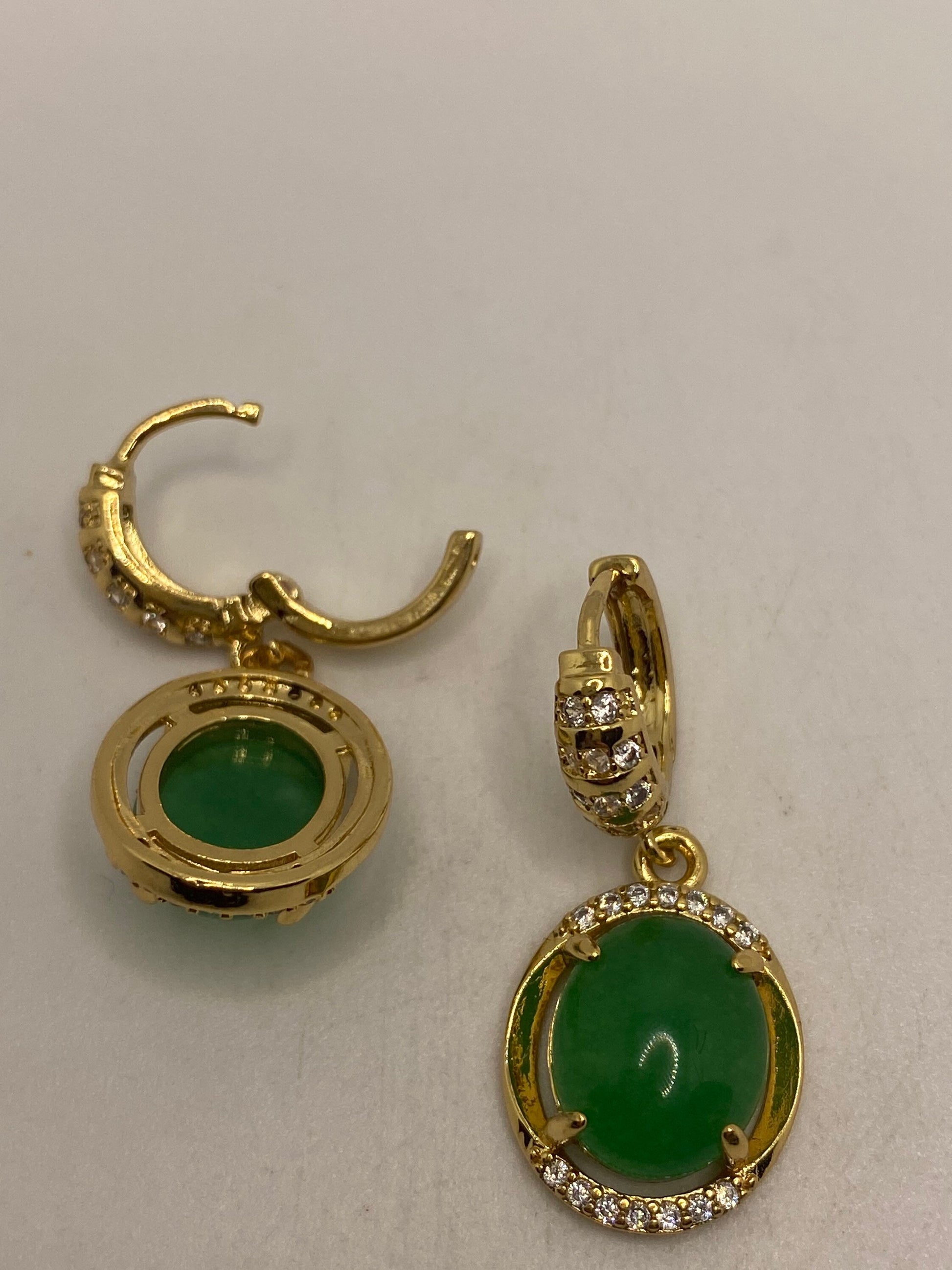 Vintage Green Jade Golden Bronze Earrings