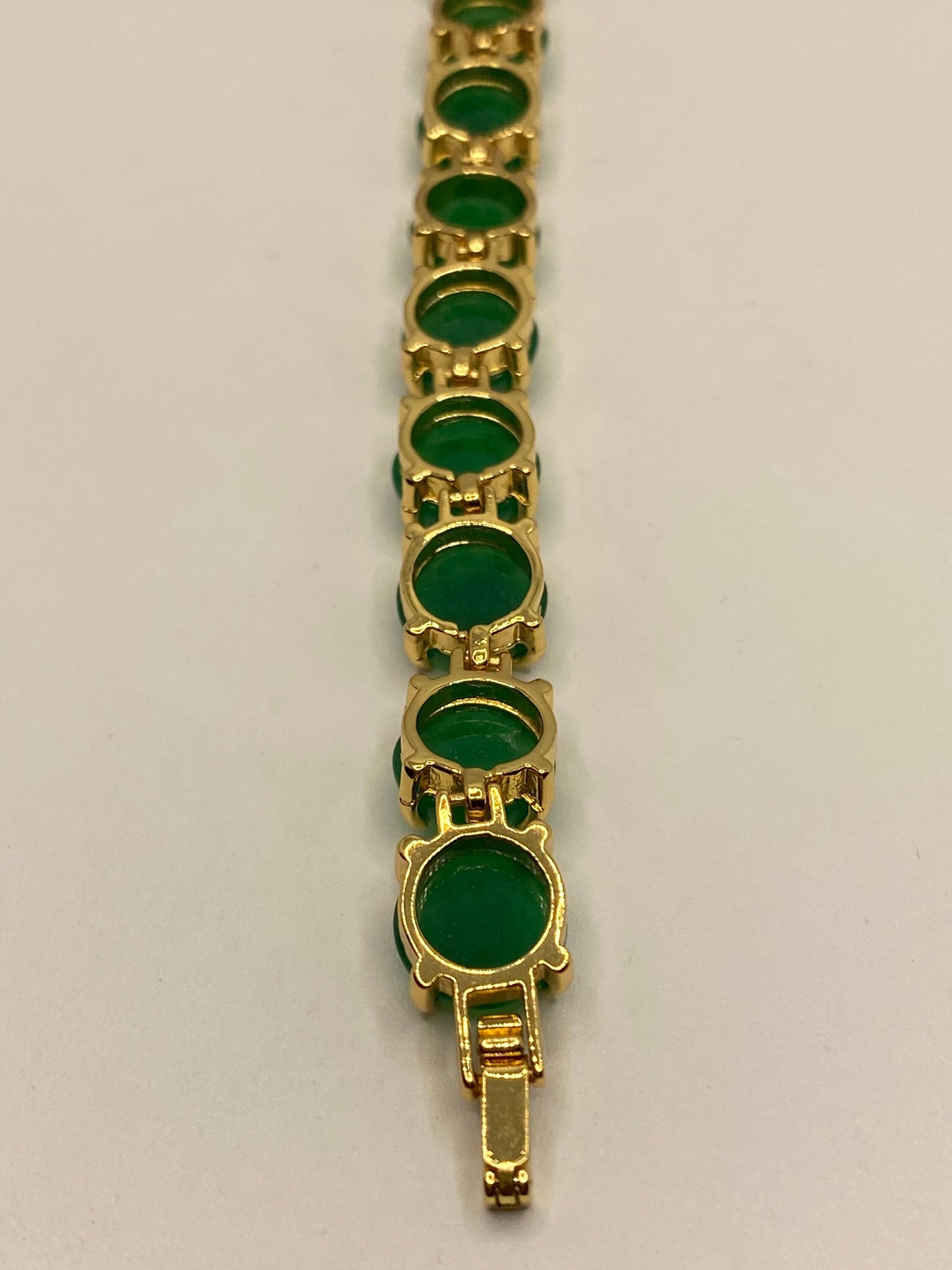 Vintage Green Jade Bracelet Golden Bronze