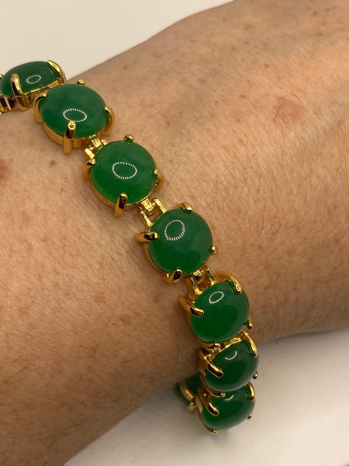 Vintage Green Jade Bracelet Golden Bronze