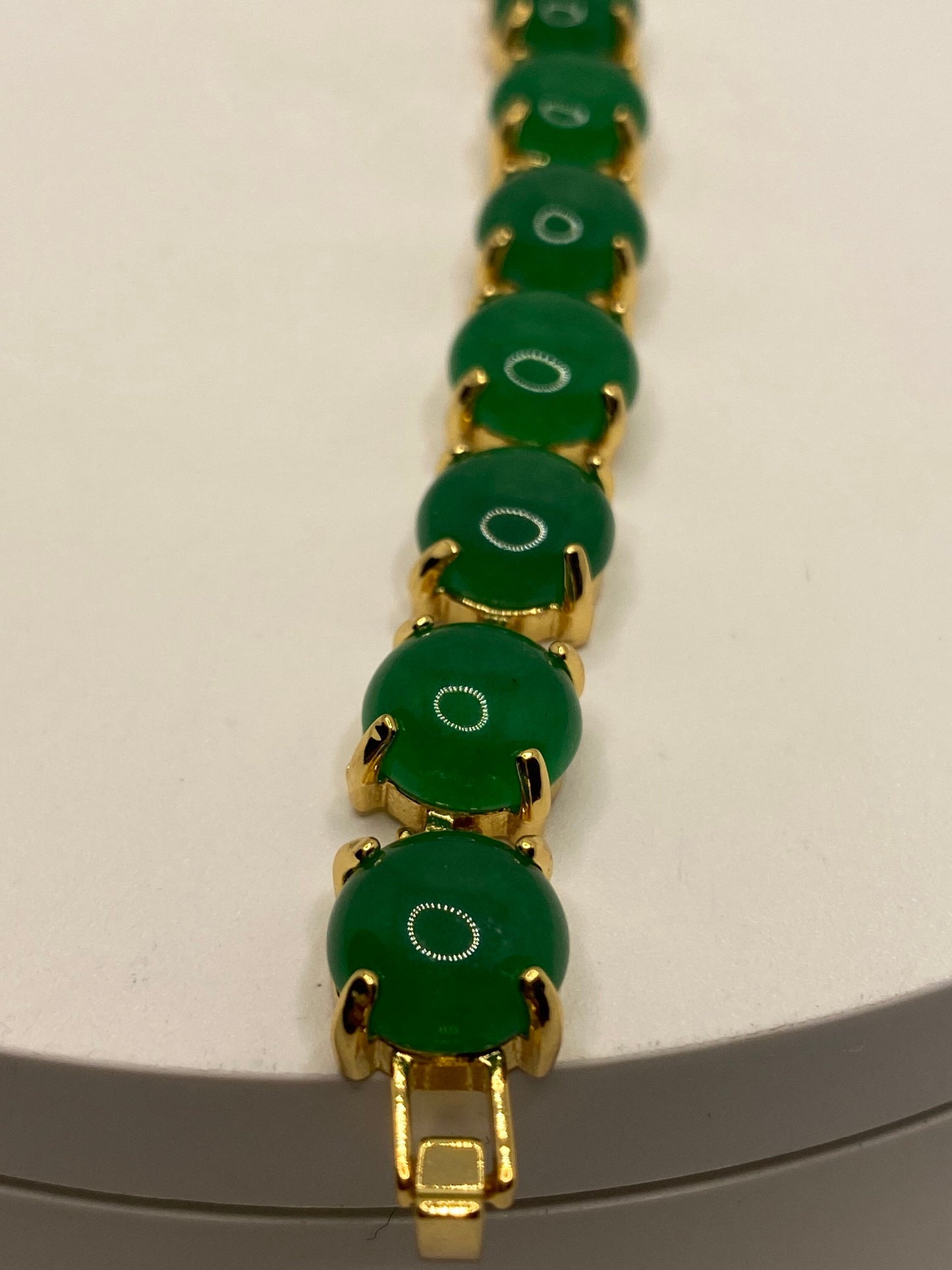 Vintage Green Jade Bracelet Golden Bronze