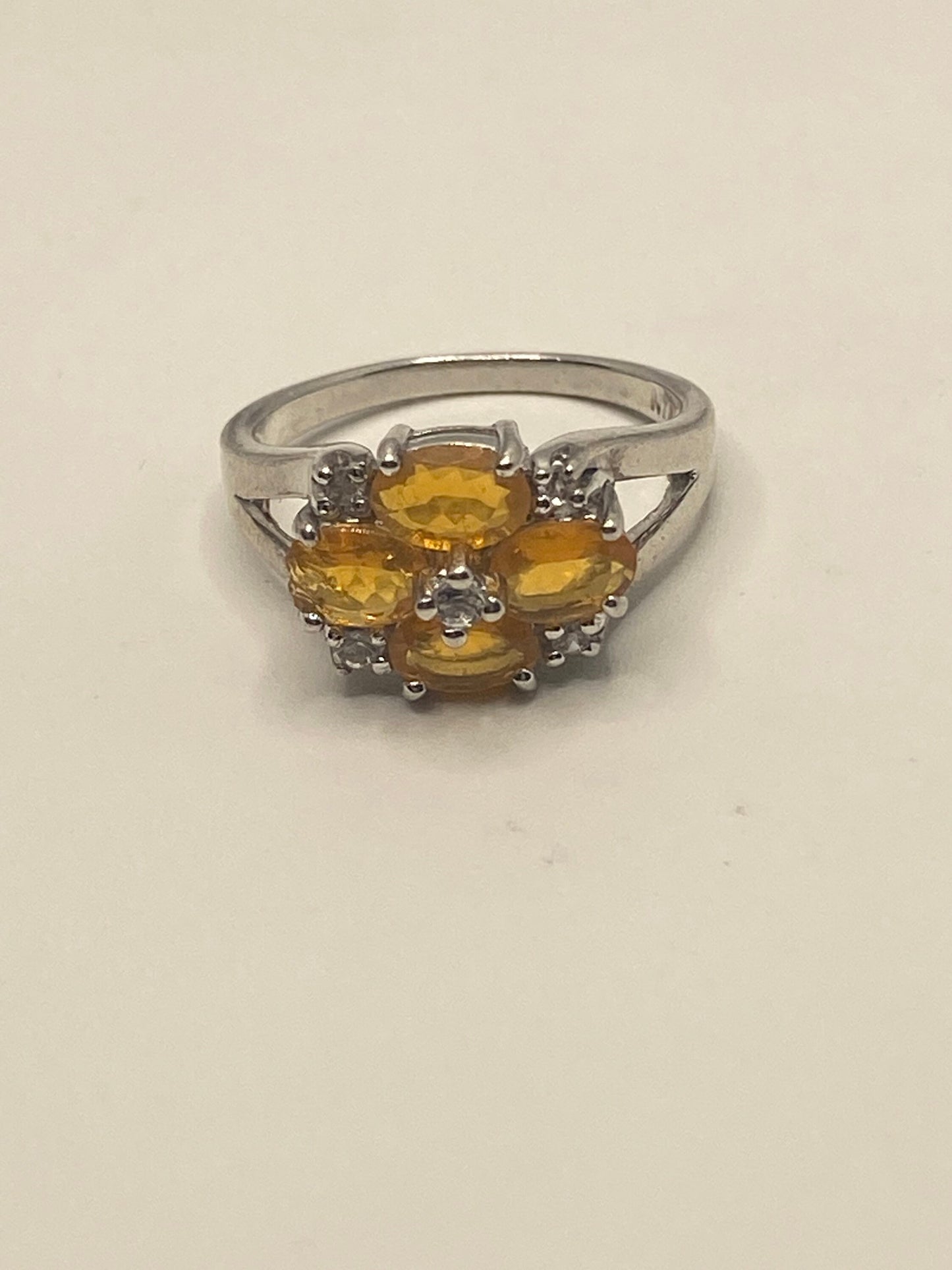 Vintage Fire Opal Ring White Sapphire 925 Sterling Silver Cocktail