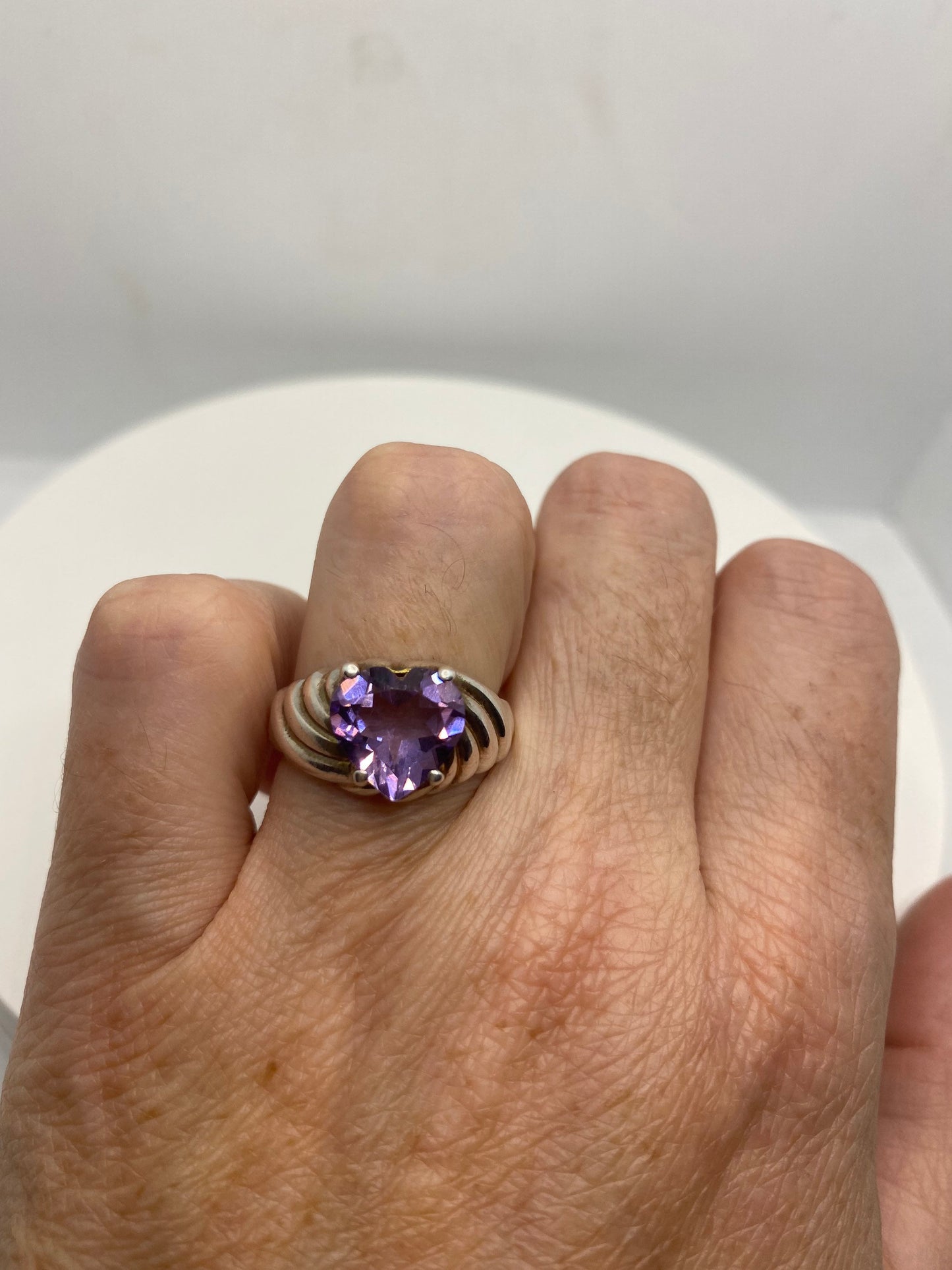 Vintage Purple Amethyst Heart 925 Sterling Silver Ring
