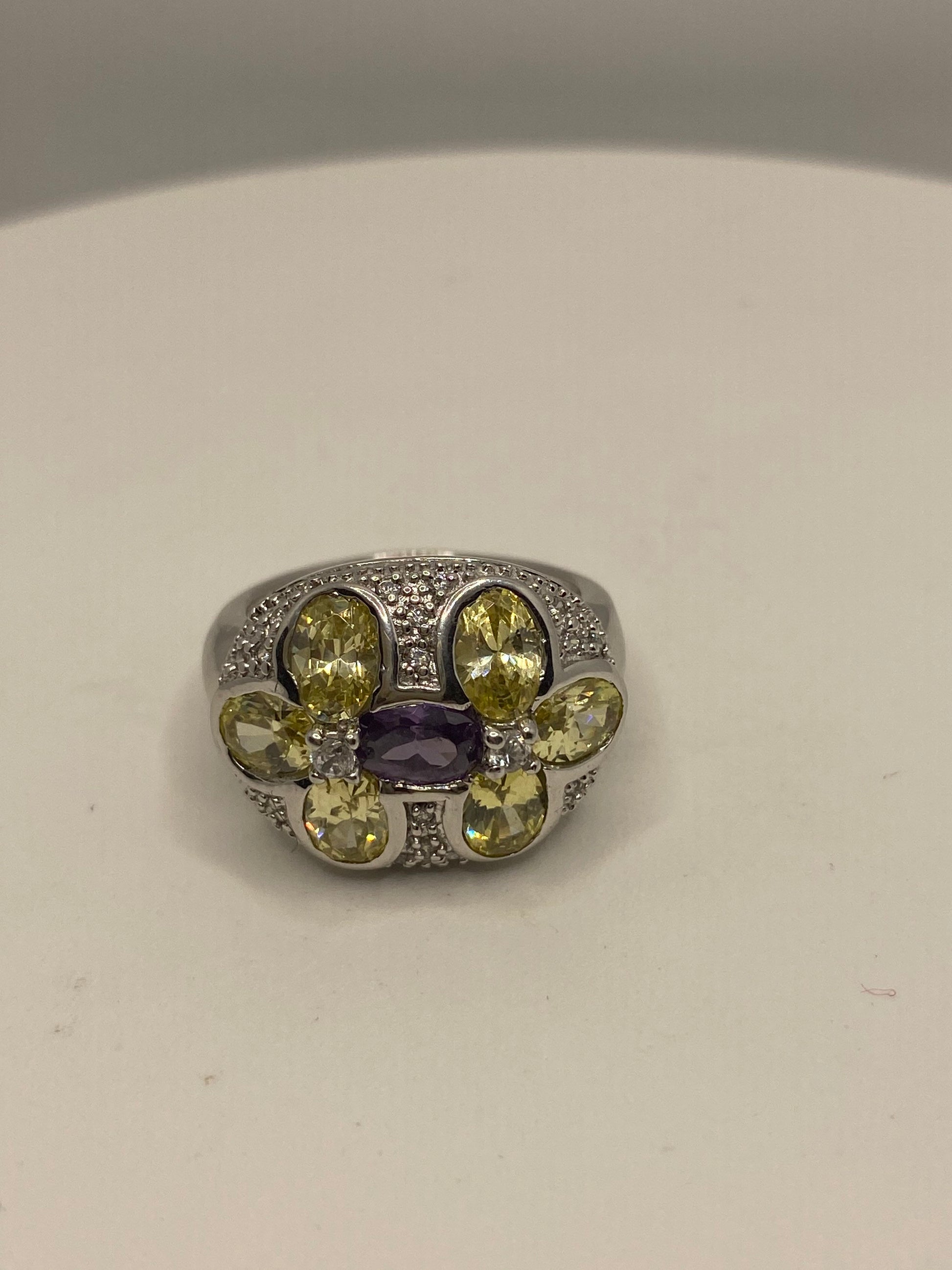 Vintage Purple Amethyst and CZ 925 Sterling Silver Gothic Ring