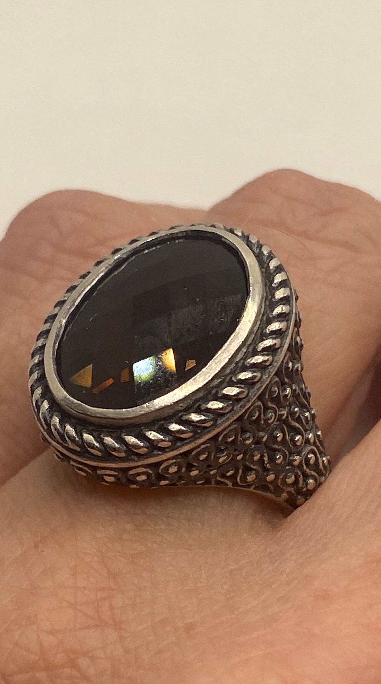 Vintage Smoky Topaz Setting 925 Sterling Silver Gothic Ring Size 4