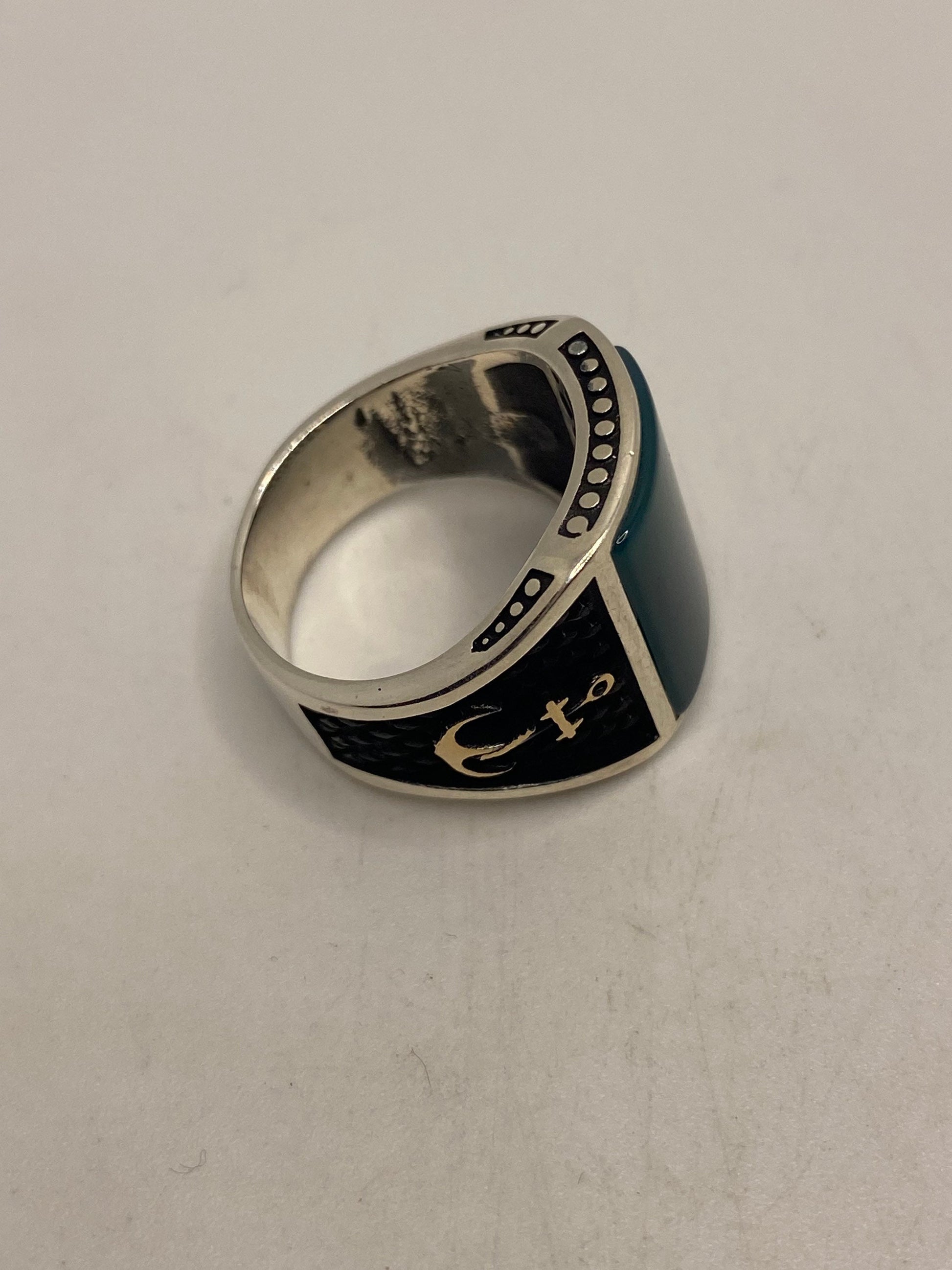 Vintage Black Onyx Nautical 925 Sterling Silver Ring