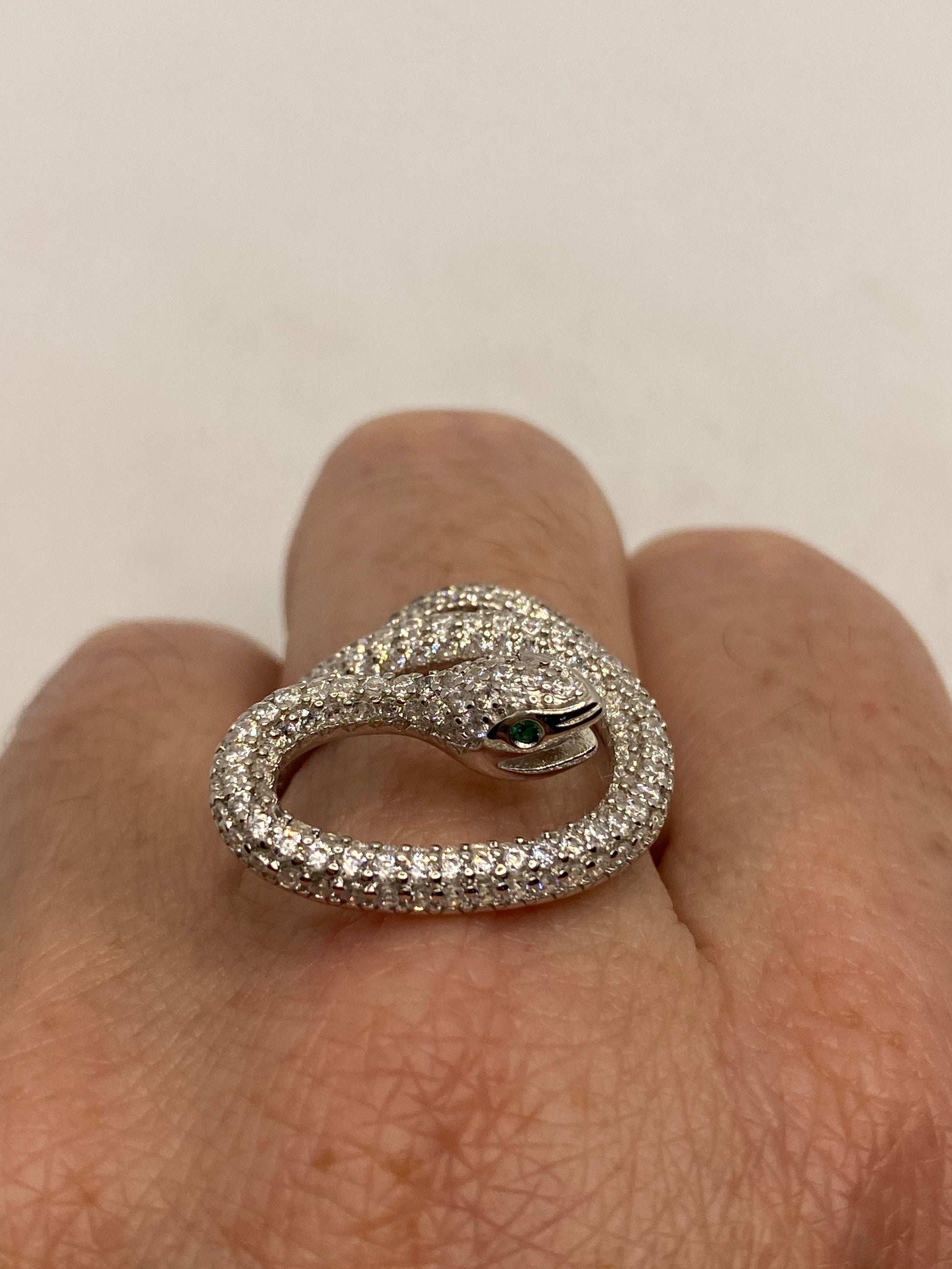 Vintage Snake Ring 925 Sterling Silver Crystal Size 9