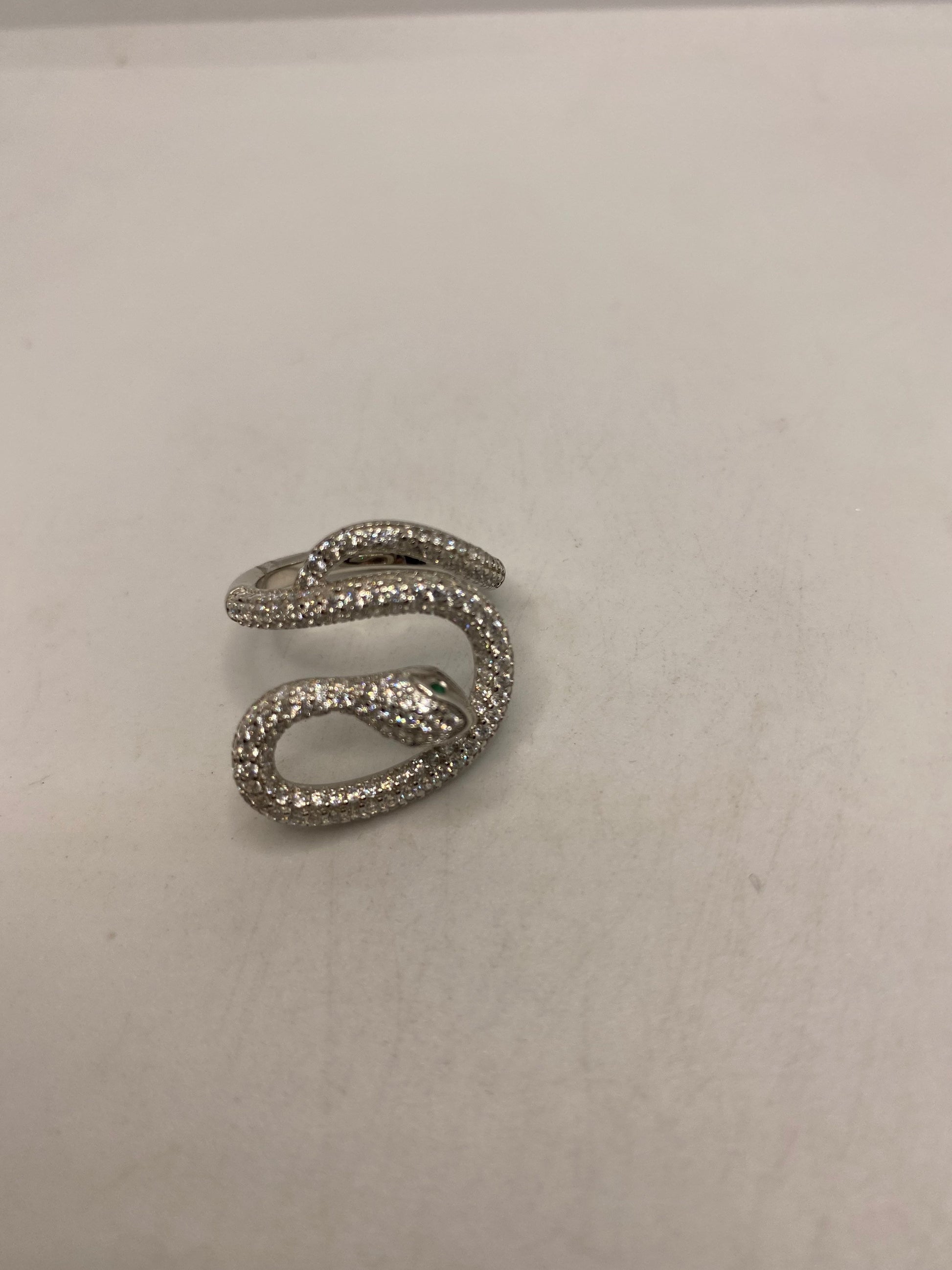 Vintage Snake Ring 925 Sterling Silver Crystal Size 9
