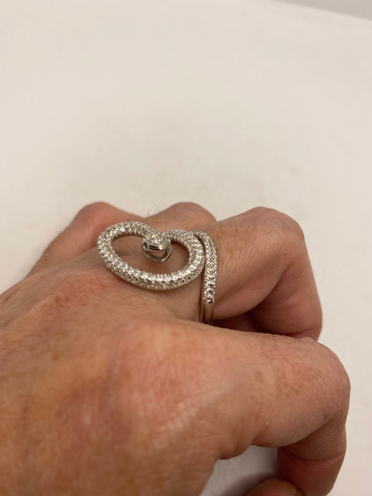 Vintage Snake Ring 925 Sterling Silver Crystal Size 9